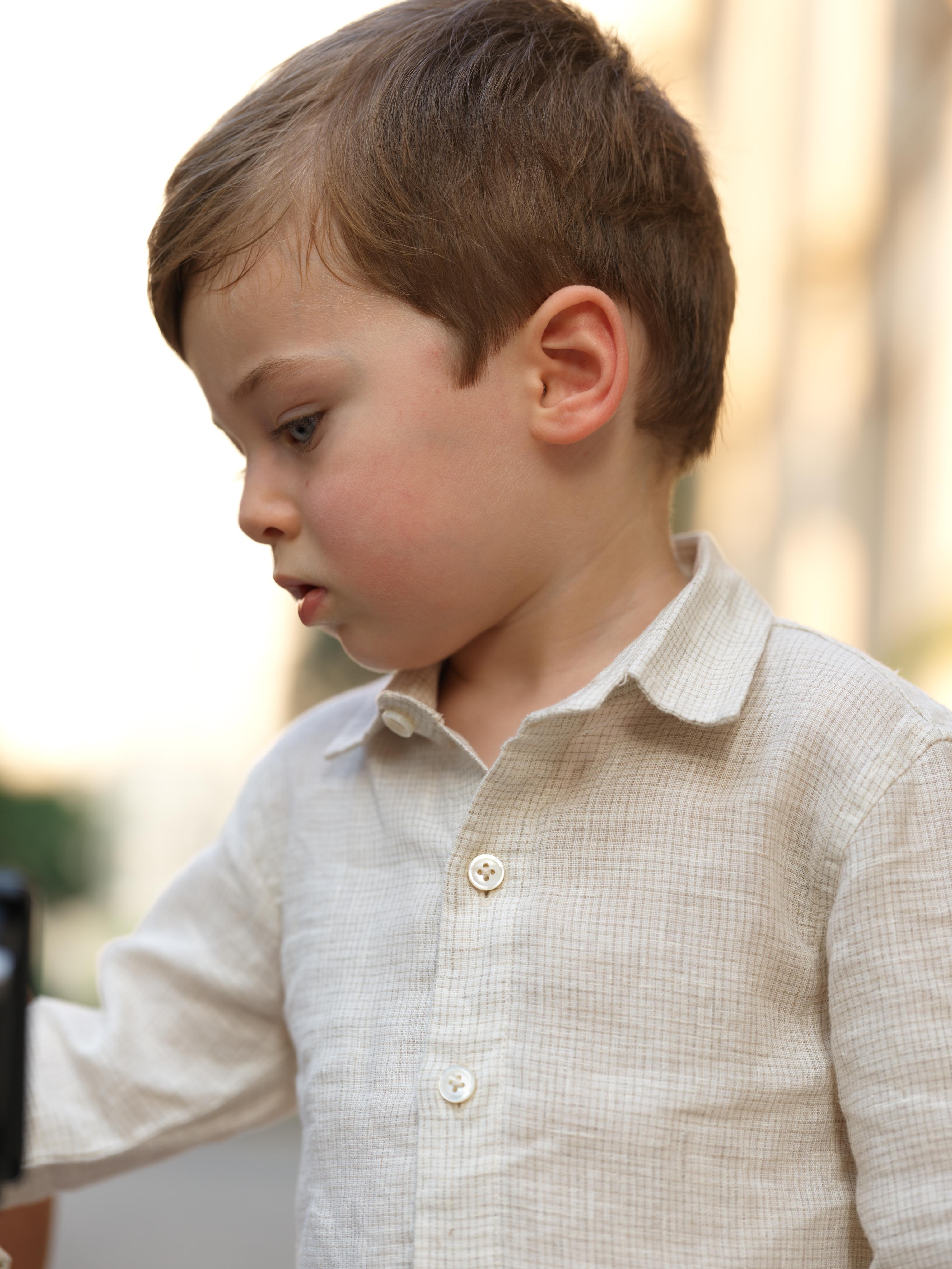 Boys Regular Collar Shirt Ivory Check