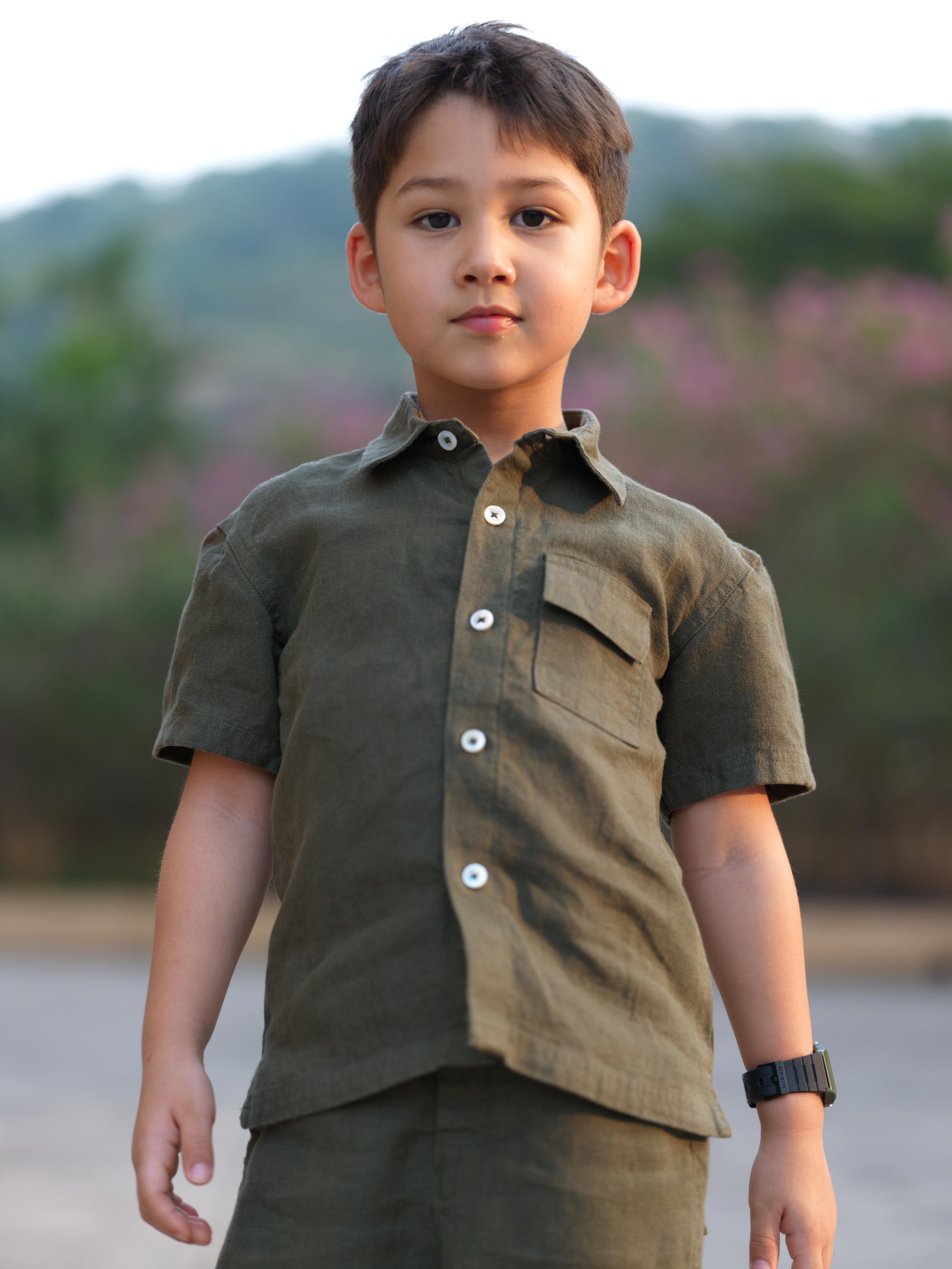Boys Half-Sleeve Shirt & Cargo Trousers Co-Ord Moss Green