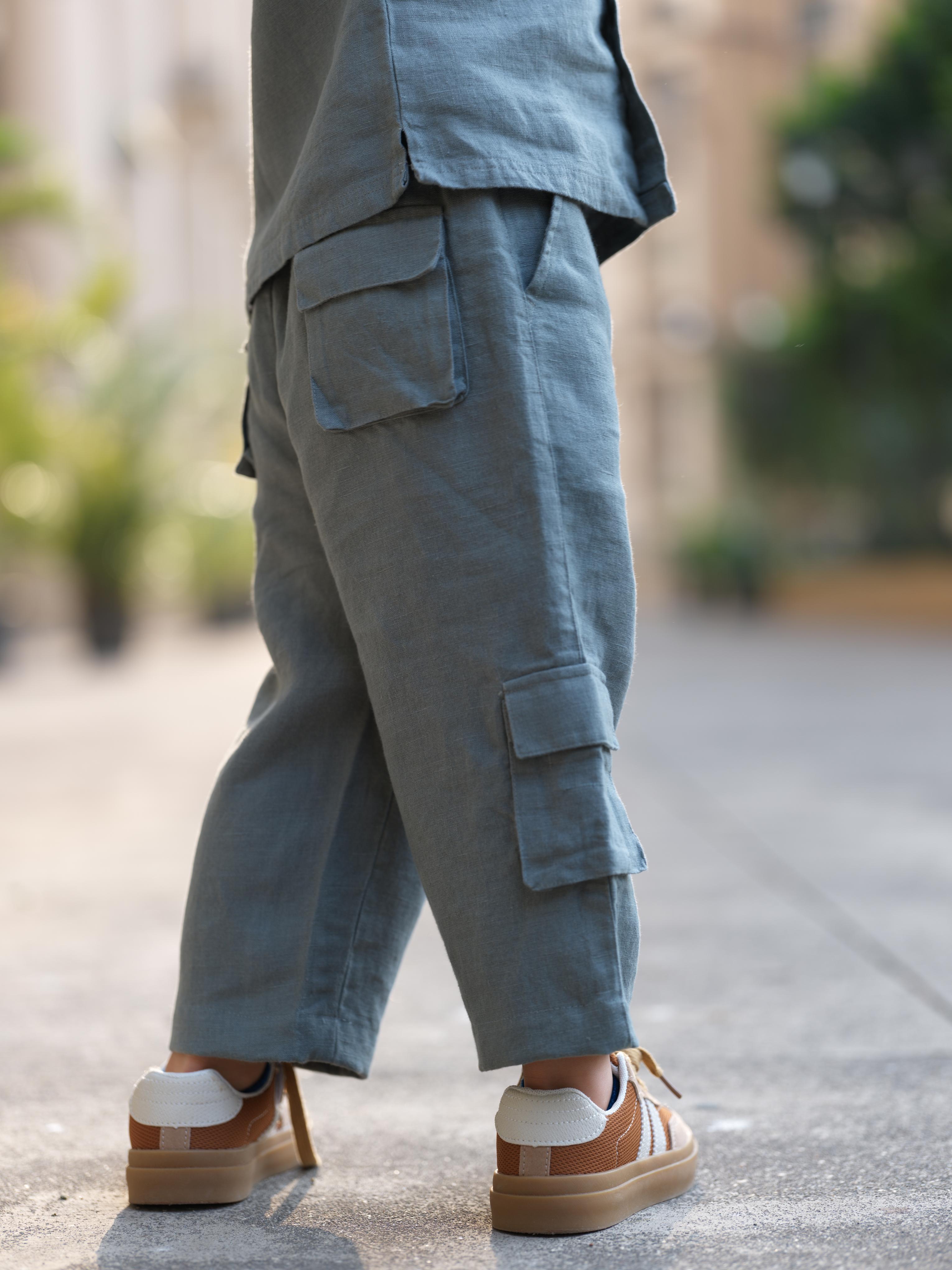 Boys Half-Sleeve Shirt & Cargo Trousers Co-Ord Graphite