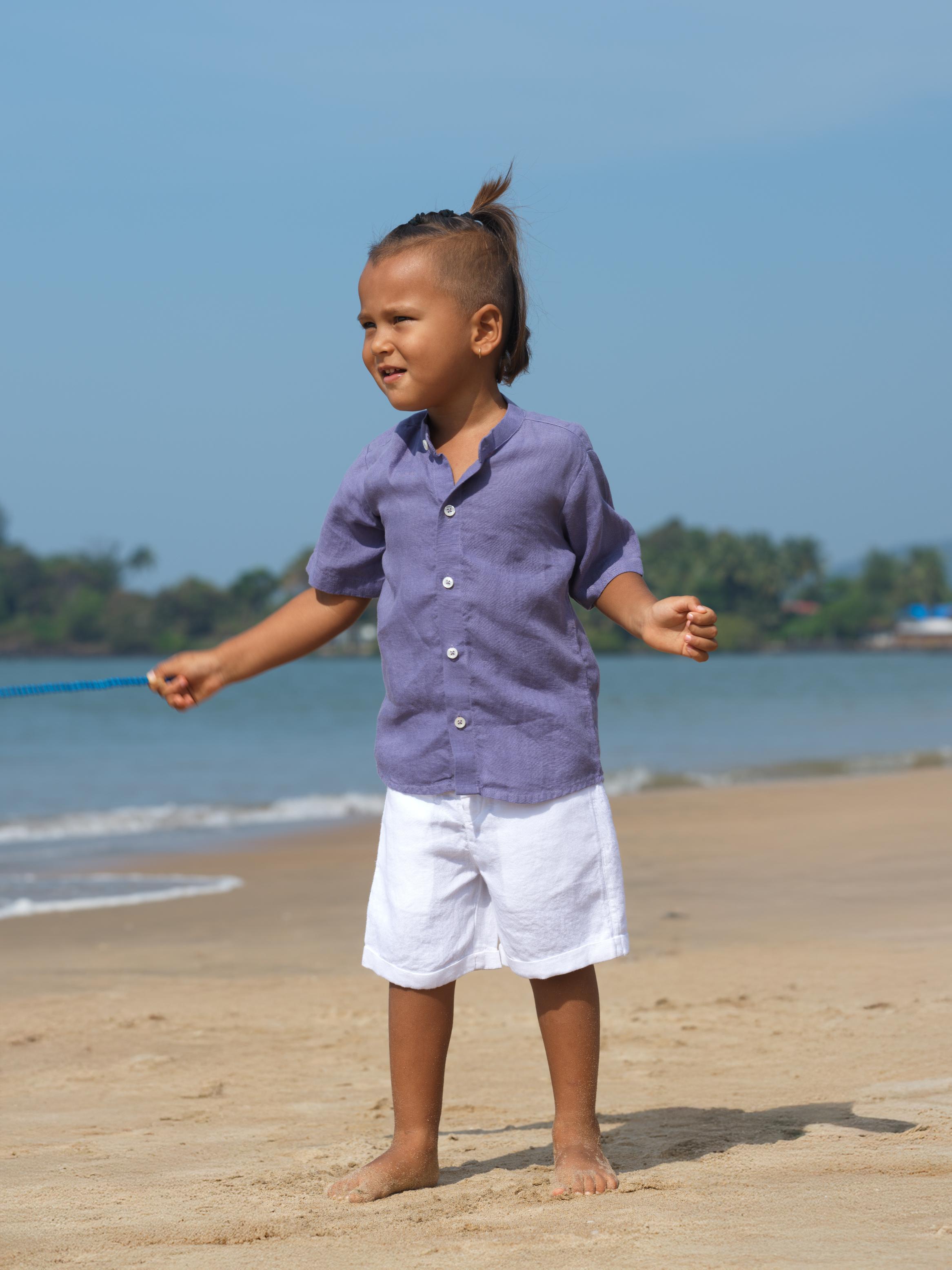 Boys Mandarin Collar Shirt Haze Purple