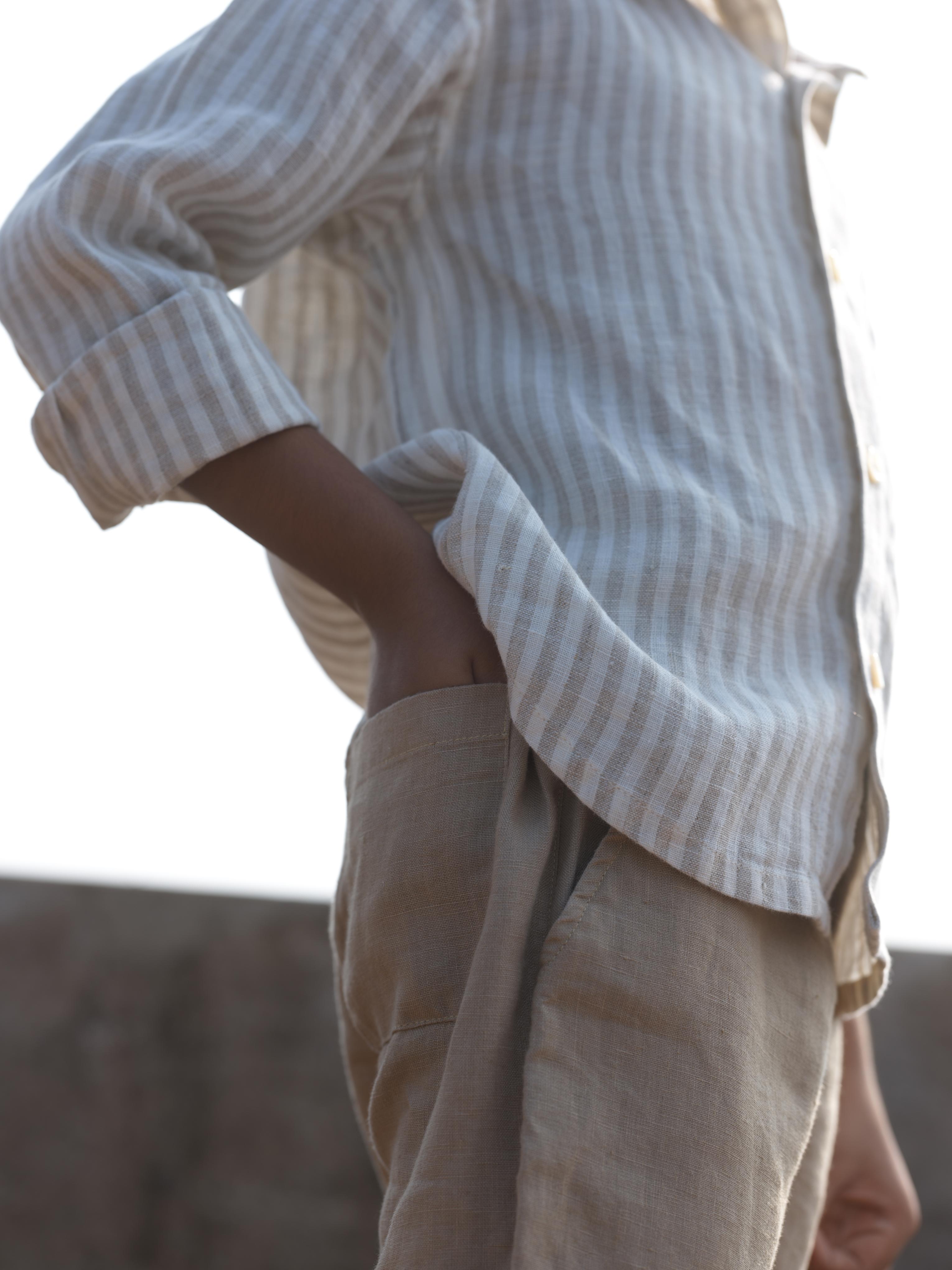 Boys Regular Collar Shirt Beige Stripe