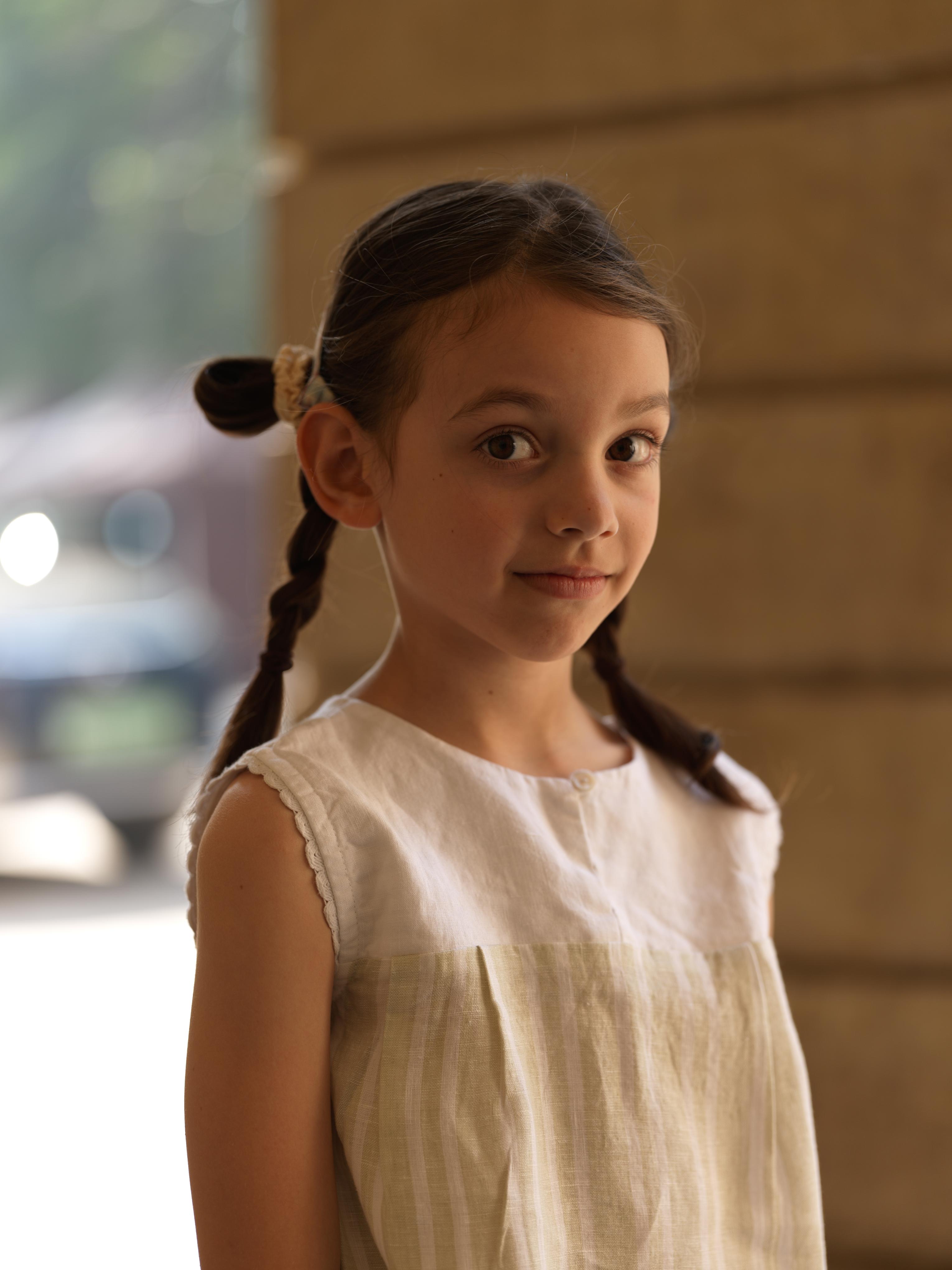 Girls Sleeveless Front Keyhole Top & Trousers Beige Double Stripe / White