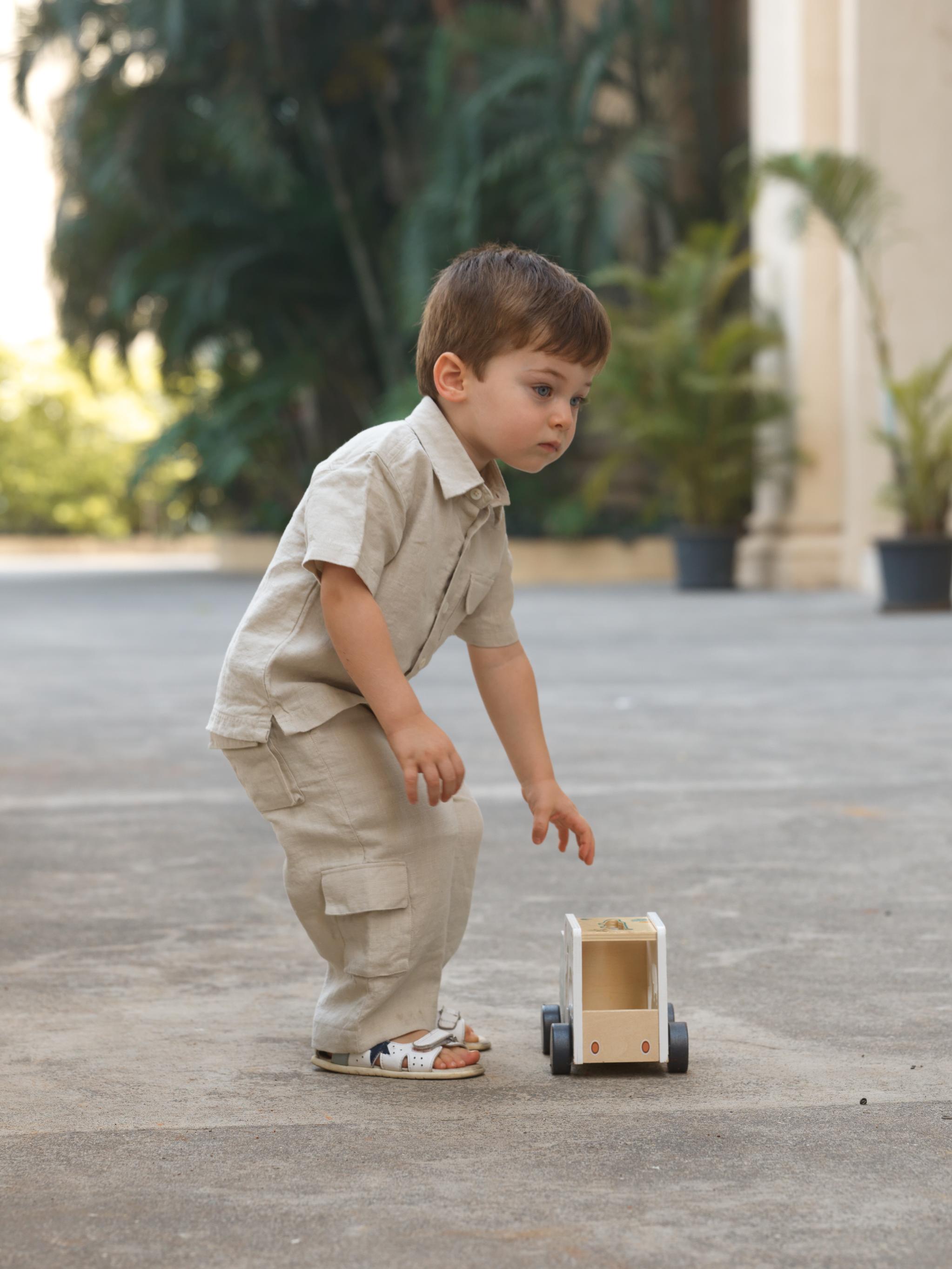 Boys Half-Sleeve Shirt & Cargo Trousers Co-Ord Oatmeal