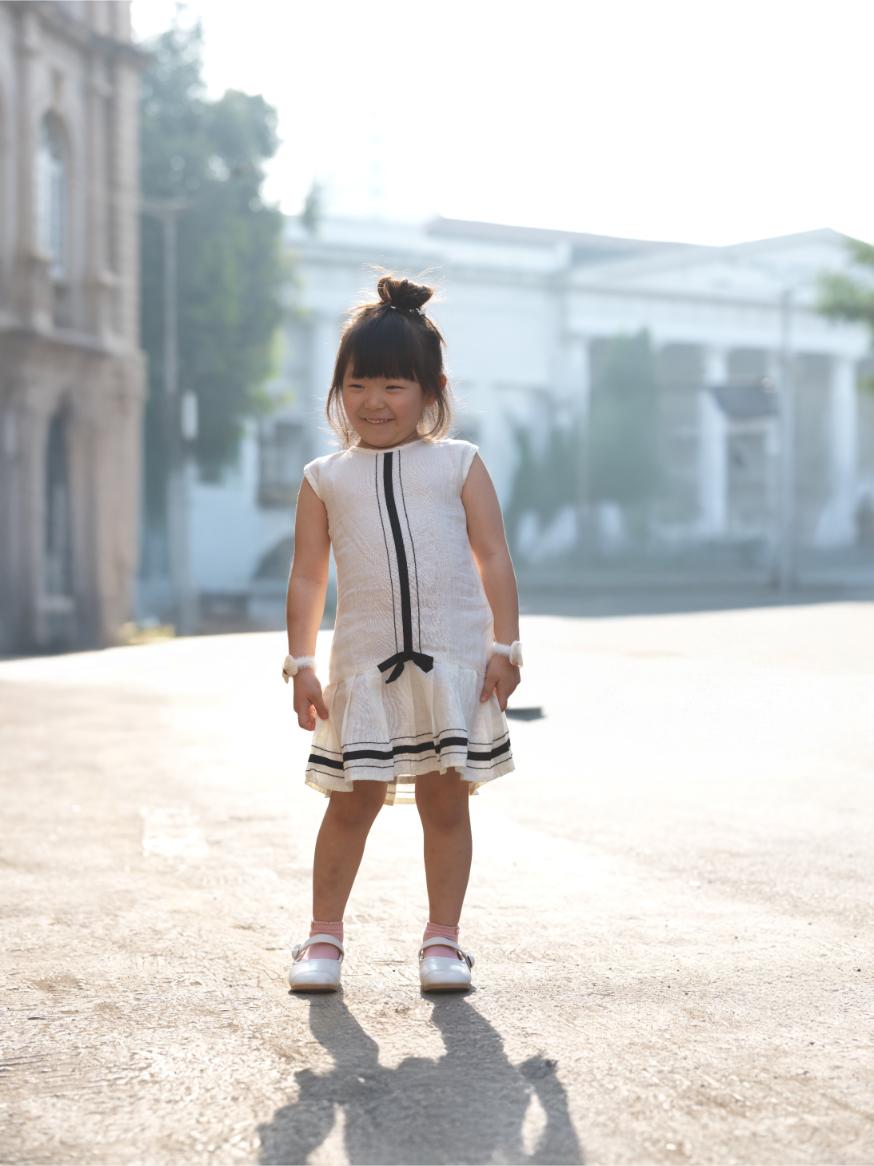 Girls Sleeveless Ribbon Dress Cream