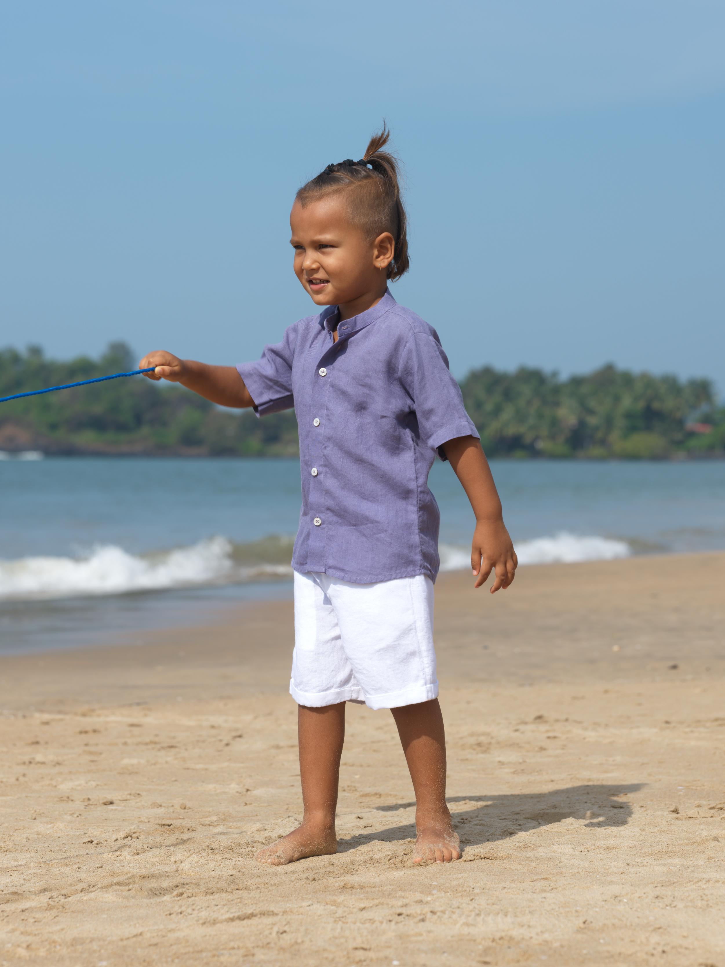 Boys Mandarin Collar Shirt Haze Purple