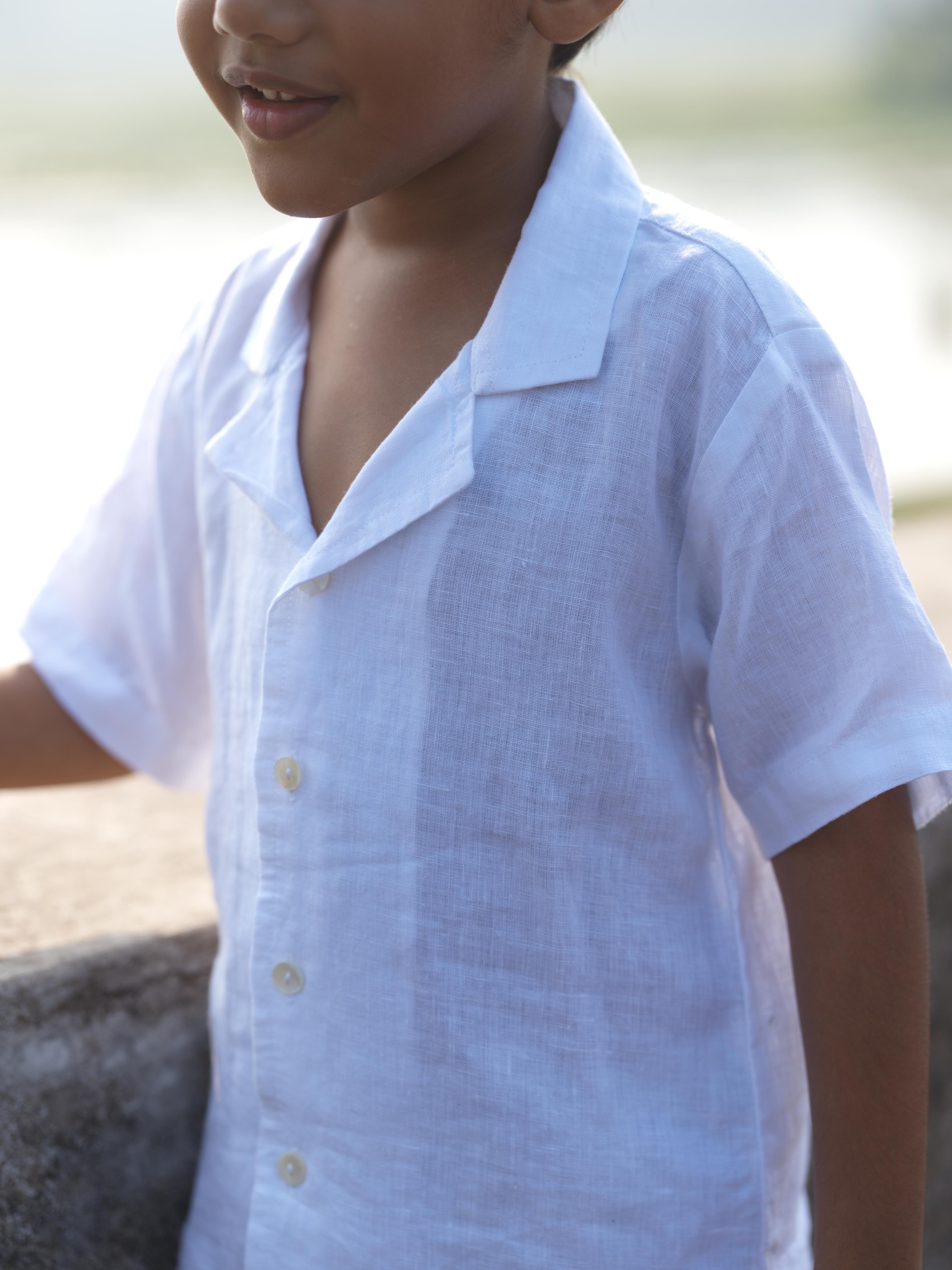 Boys Cuban Collar Shirt White