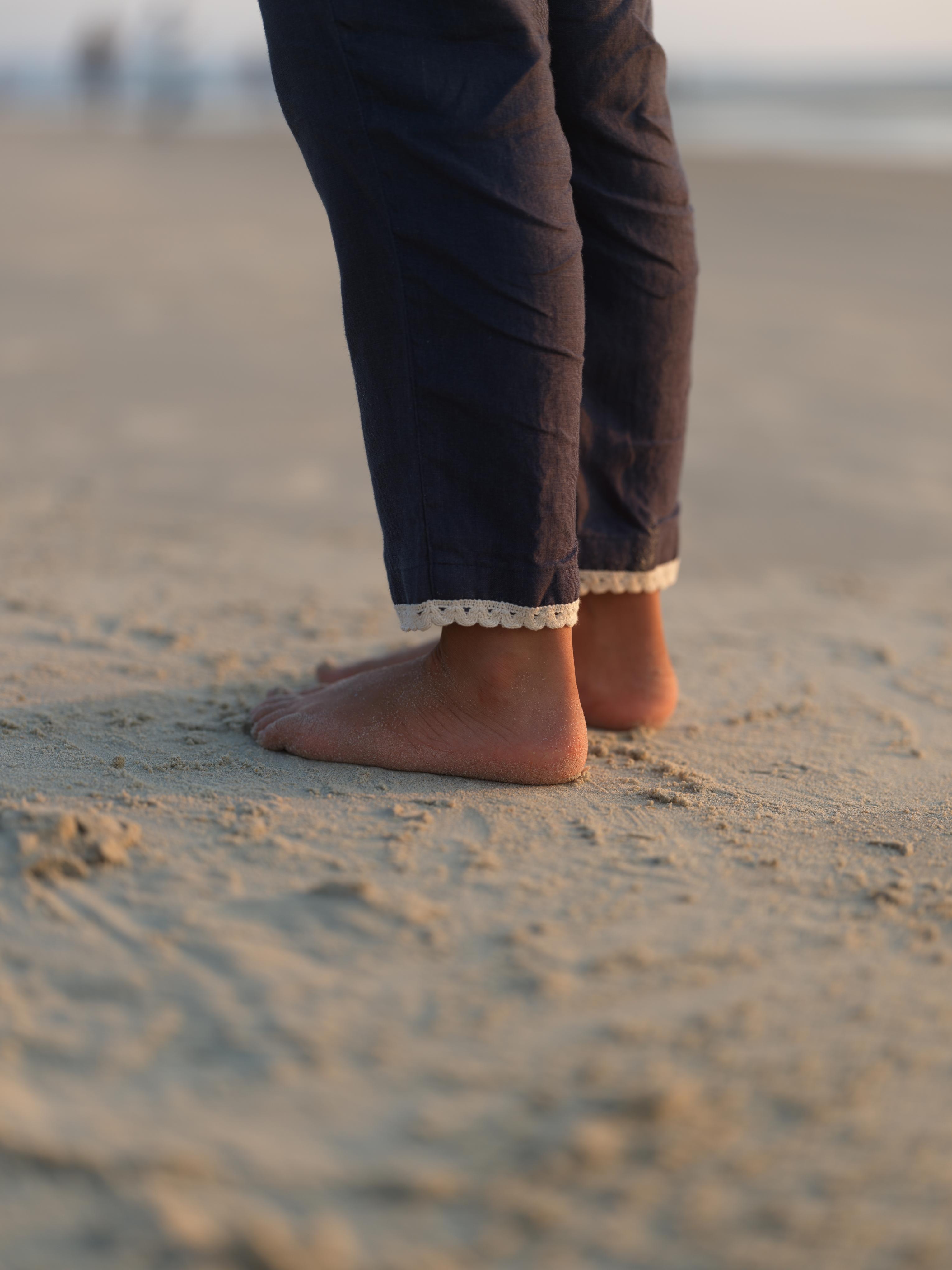Girls Sleeveless Front Keyhole Top & Trousers Navy Blue / Fade Fine Stripe