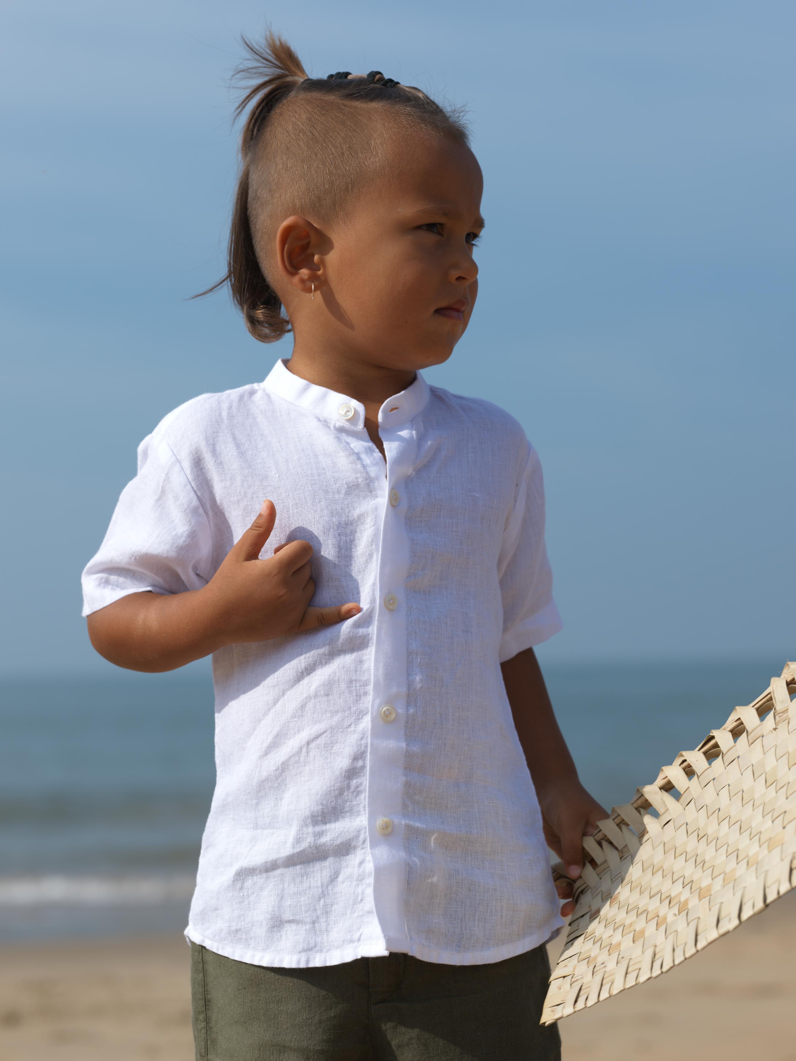Boys Mandarin Collar Shirt White