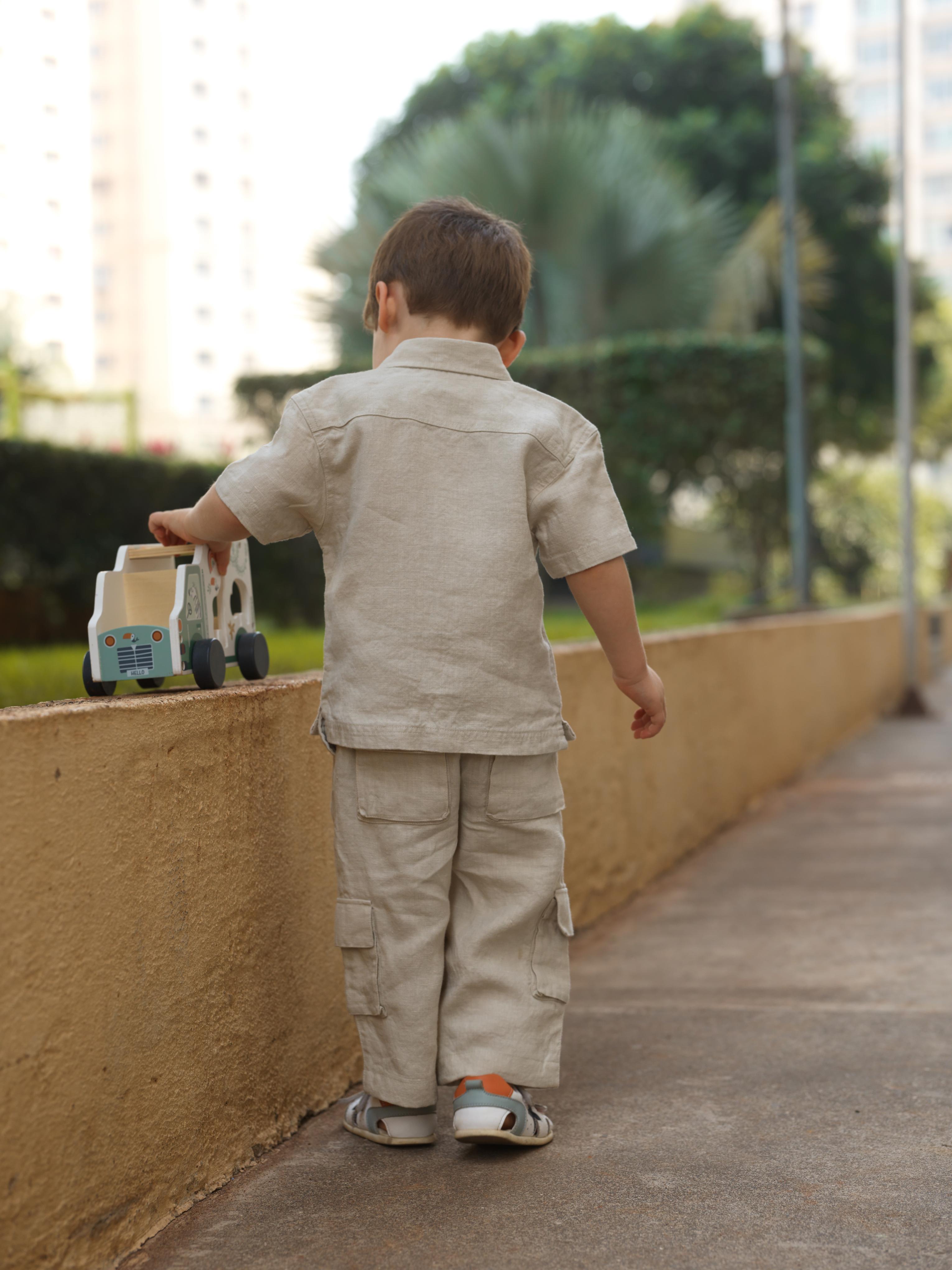 Boys Half-Sleeve Shirt & Cargo Trousers Co-Ord Oatmeal