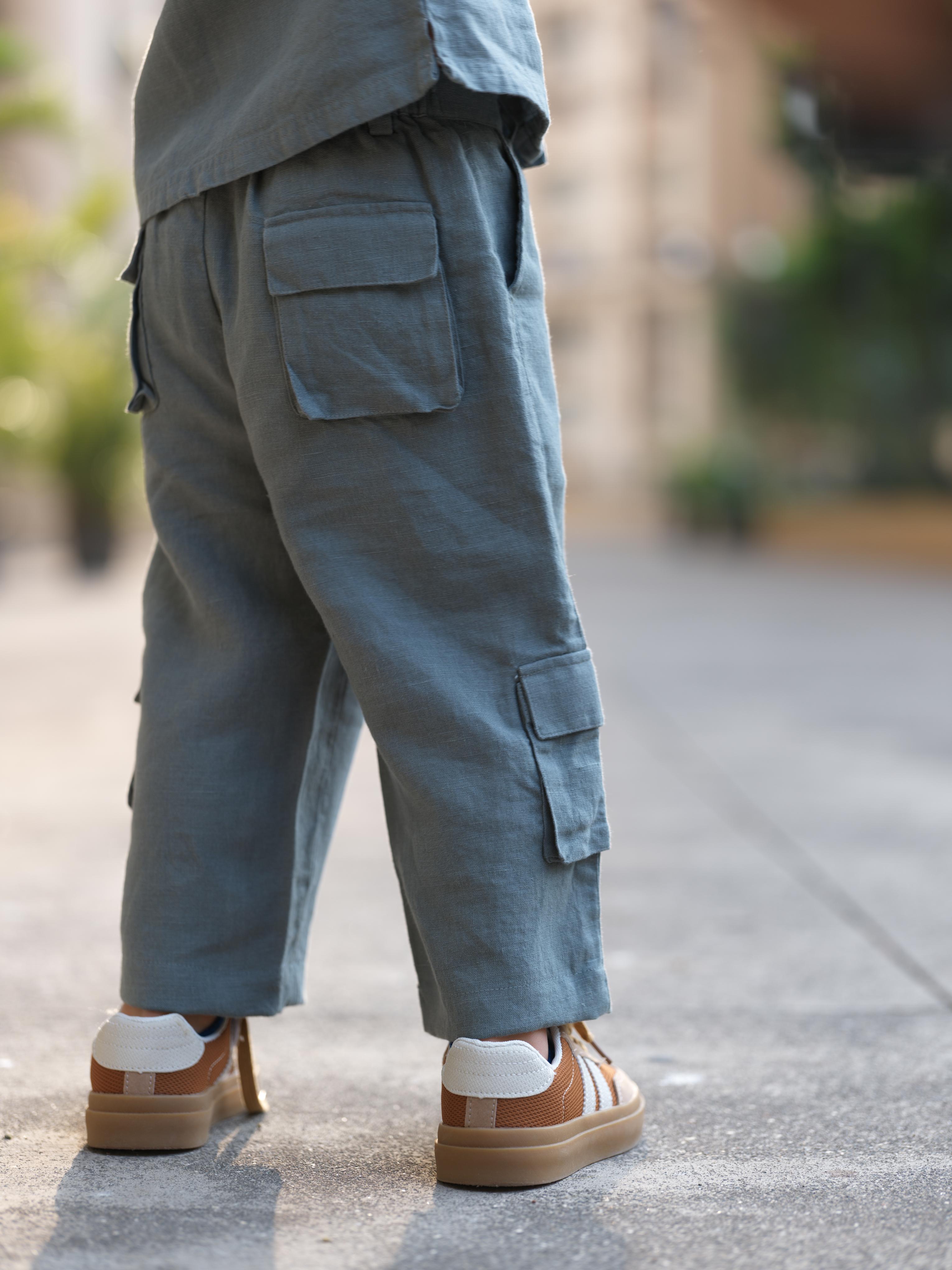 Boys Half-Sleeve Shirt & Cargo Trousers Co-Ord Graphite