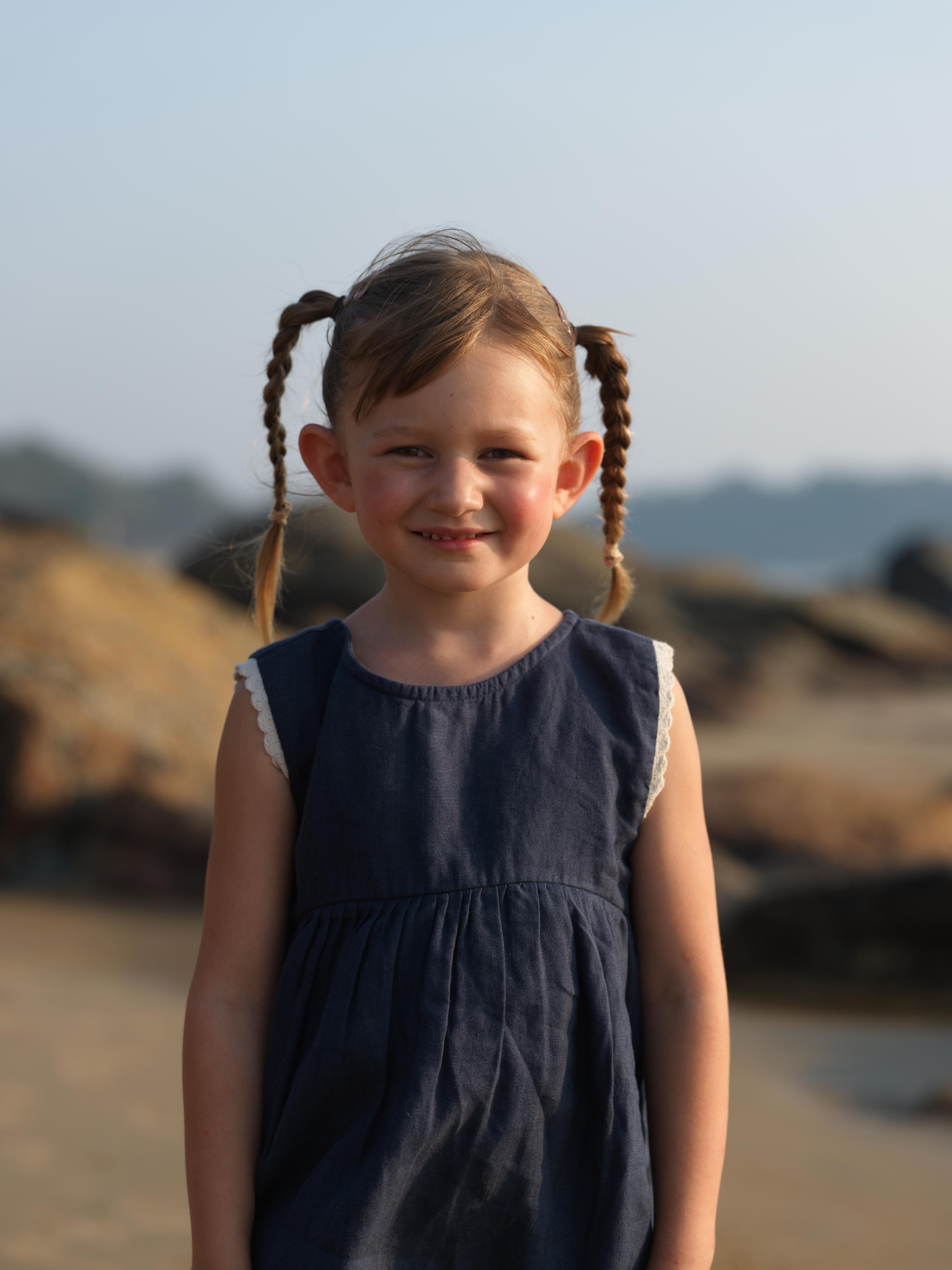 Girls Two Layer Sleeveless Dress Navy Blue / White