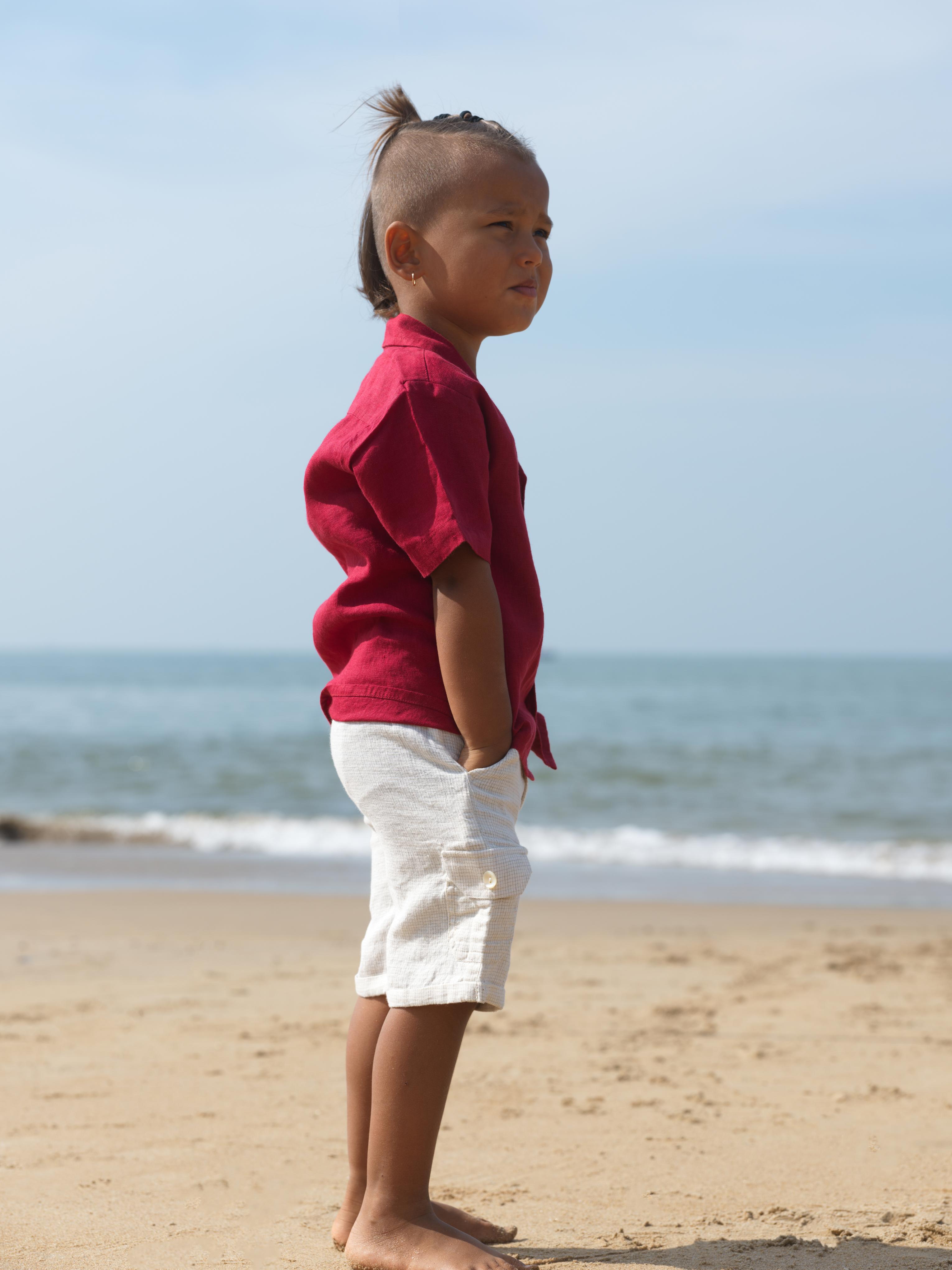 Boys Cuban Collar Shirt Apple Red
