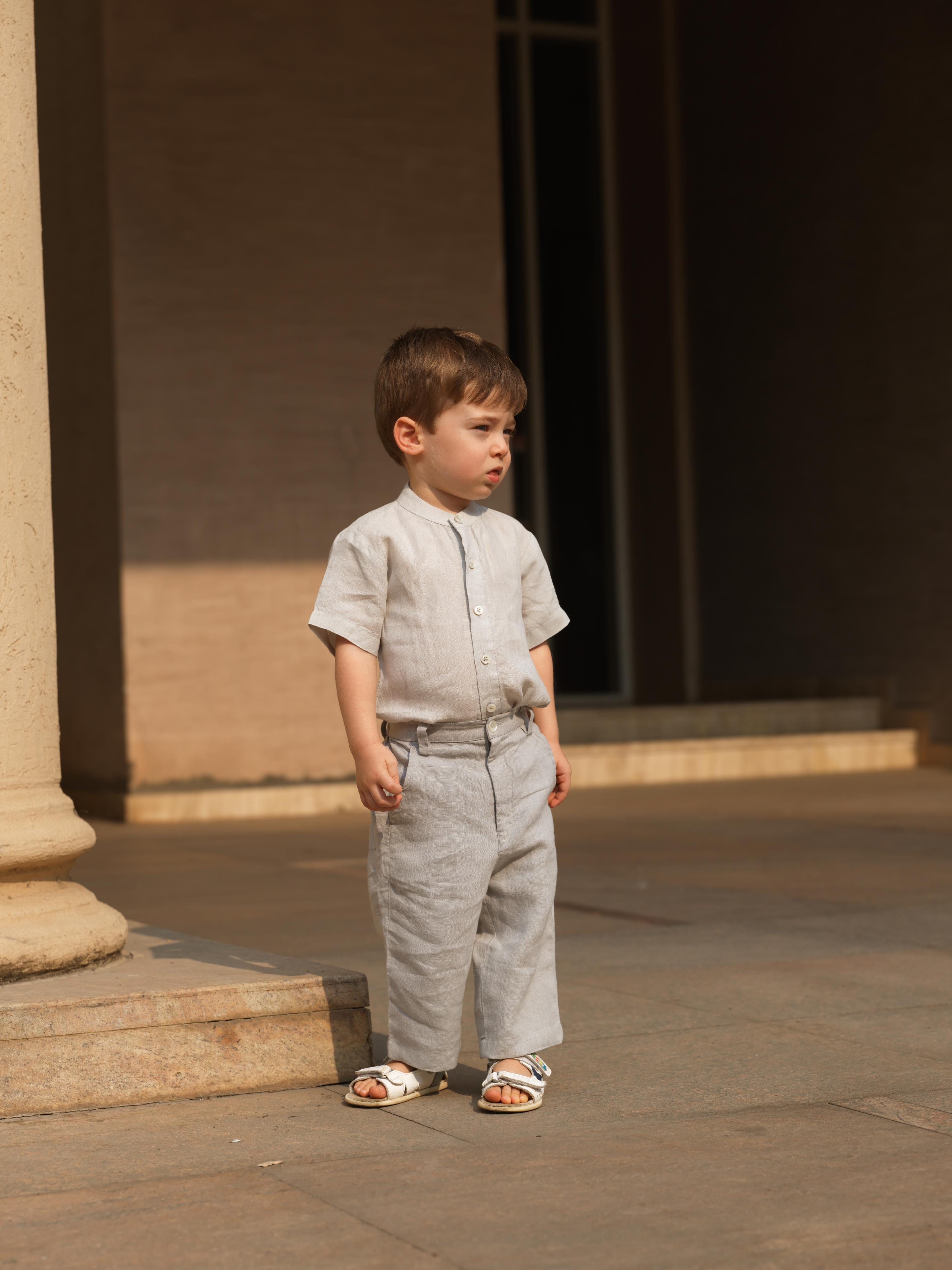 Boys Mandarin Collar Shirt Light Grey