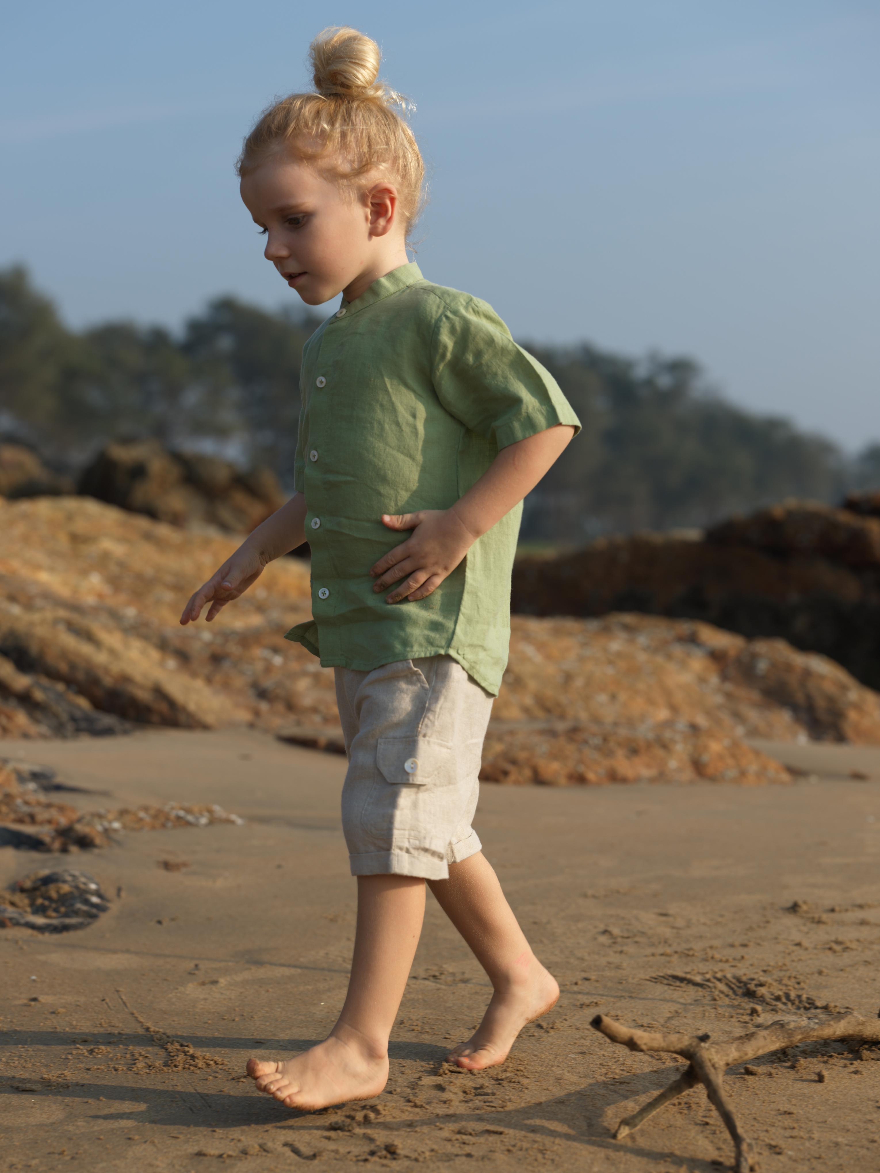 Boys Mandarin Collar Shirt Pear Green