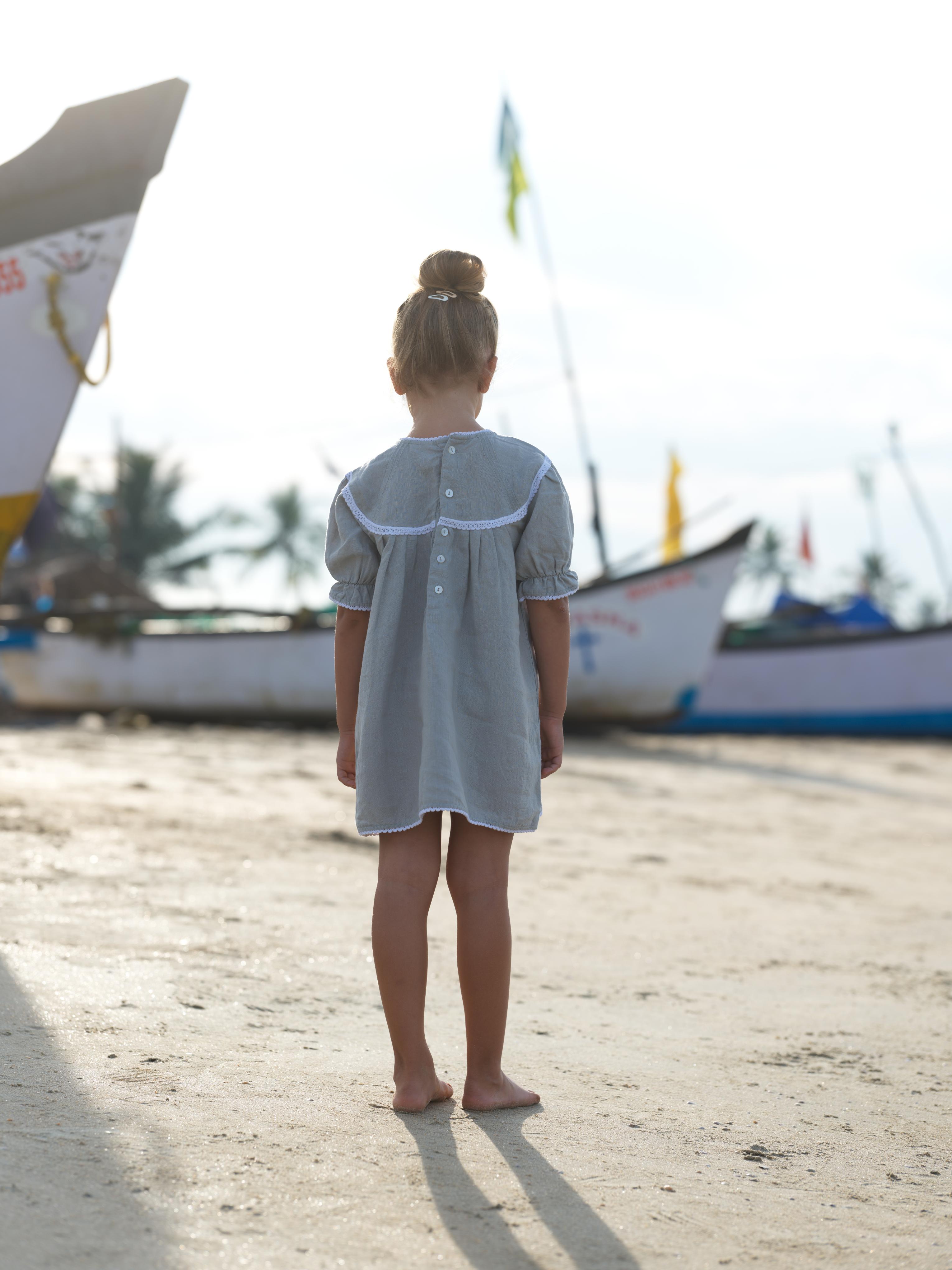 Girls Puff Sleeve Vintage Dress Cloud Grey