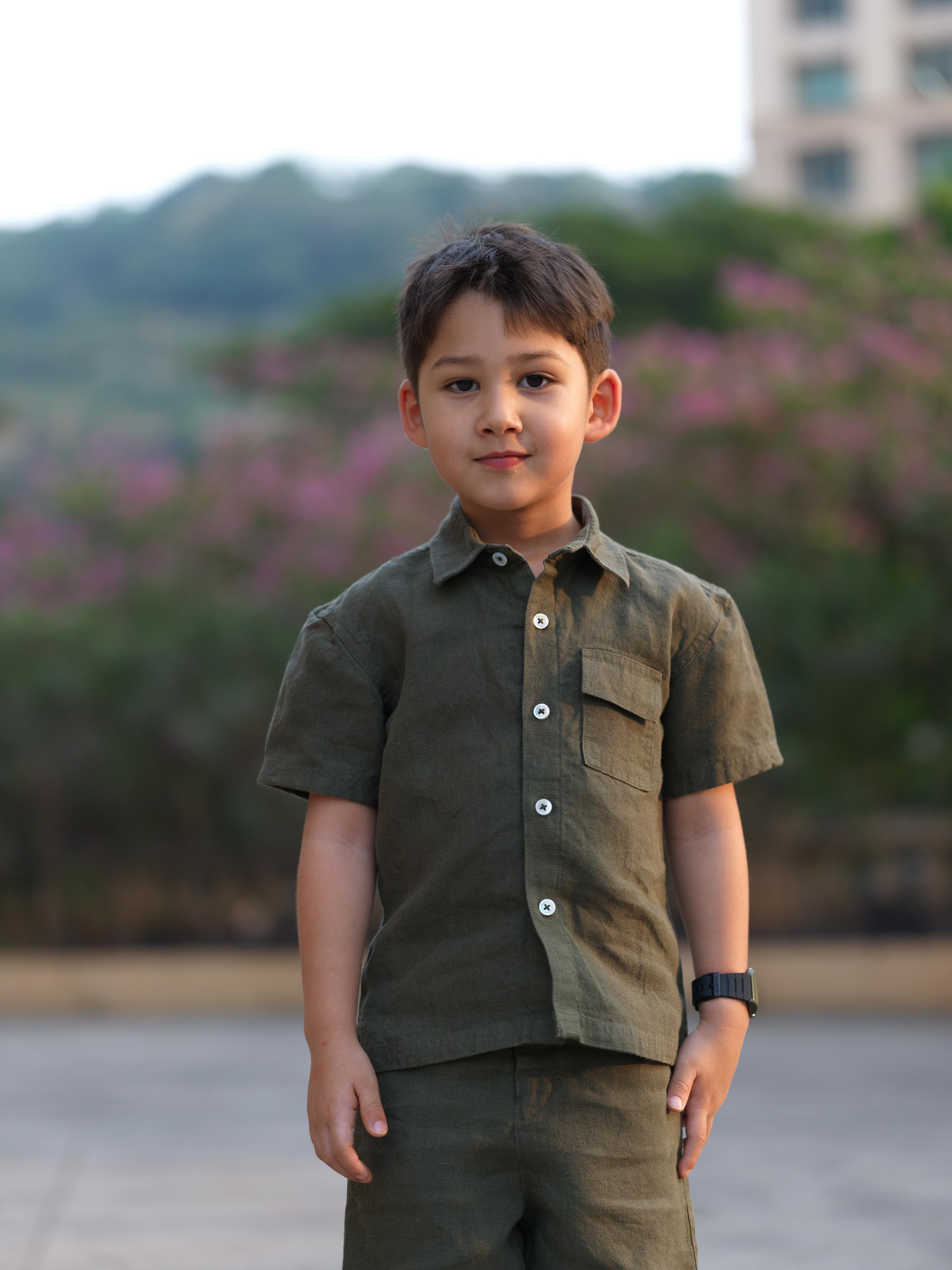 Boys Half-Sleeve Shirt & Cargo Trousers Co-Ord Moss Green