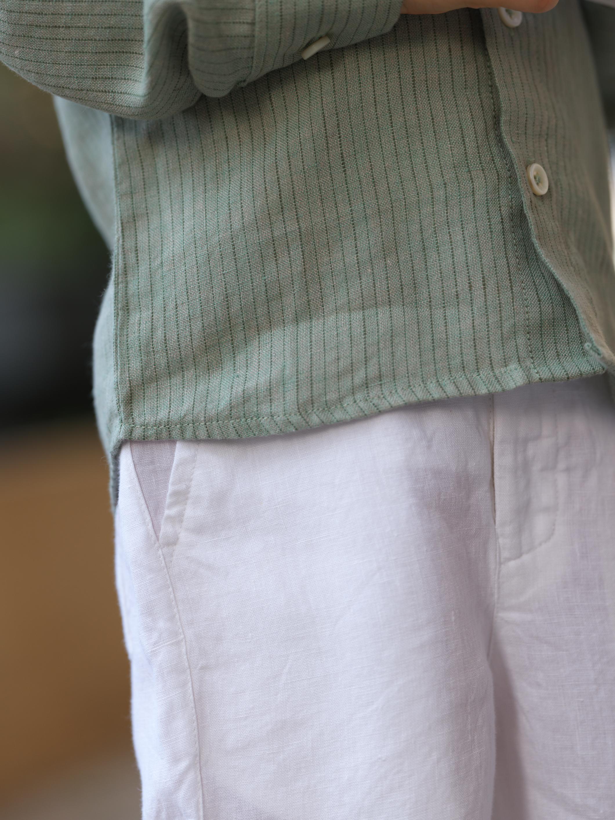 Boys Regular Collar Shirt Sage Hairline