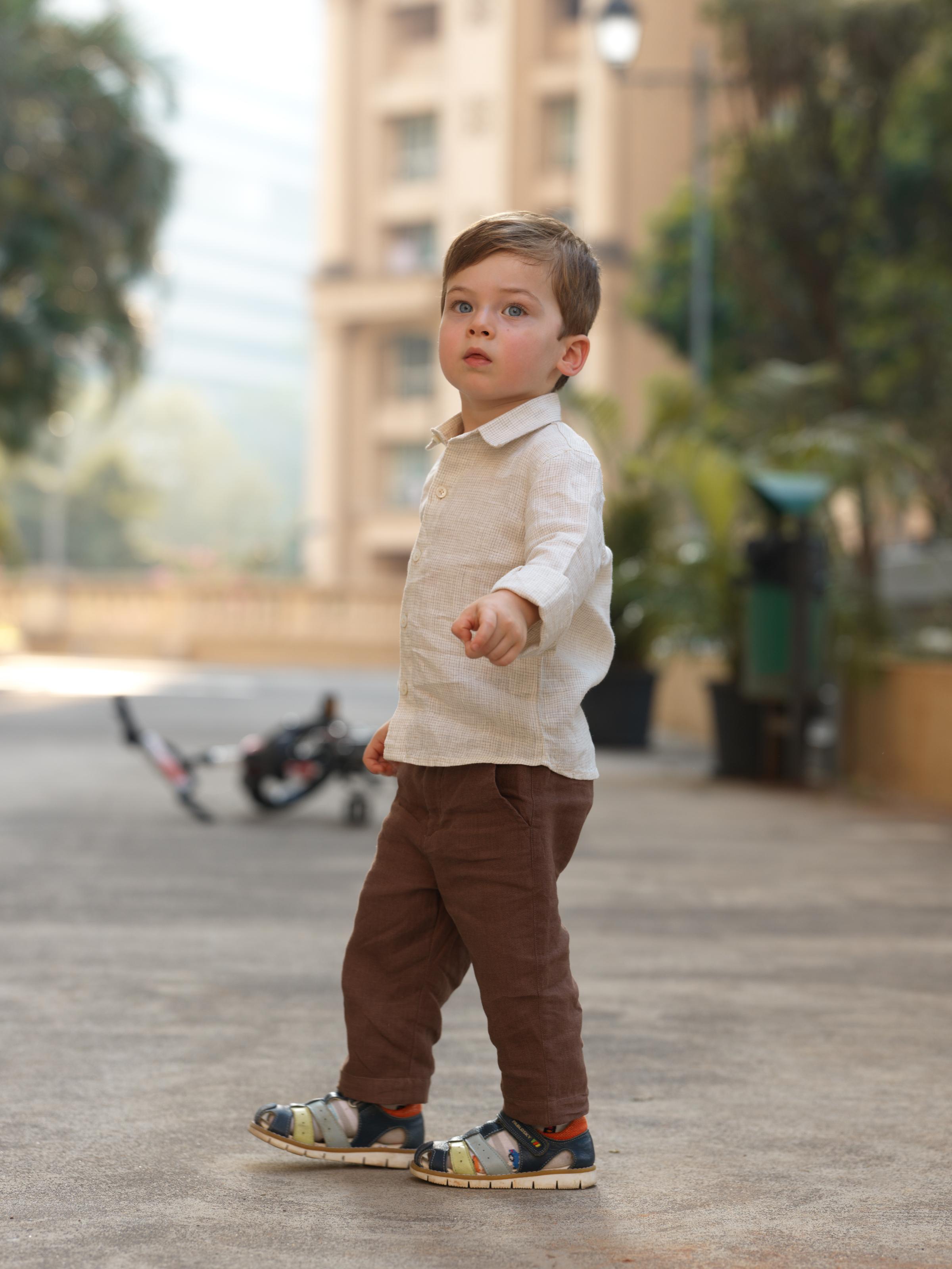 Boys Regular Collar Shirt Ivory Check