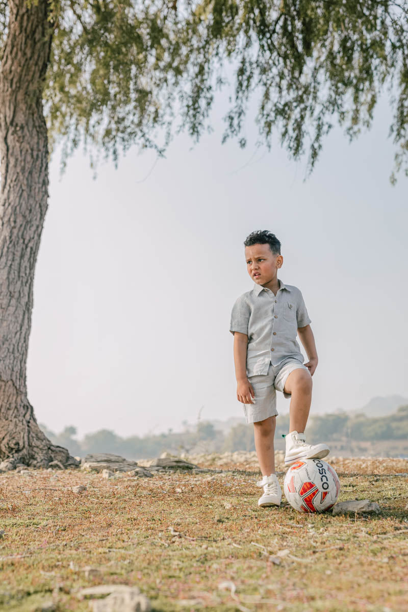 High Low Shirt With Capri Shorts Set - Chi Linen