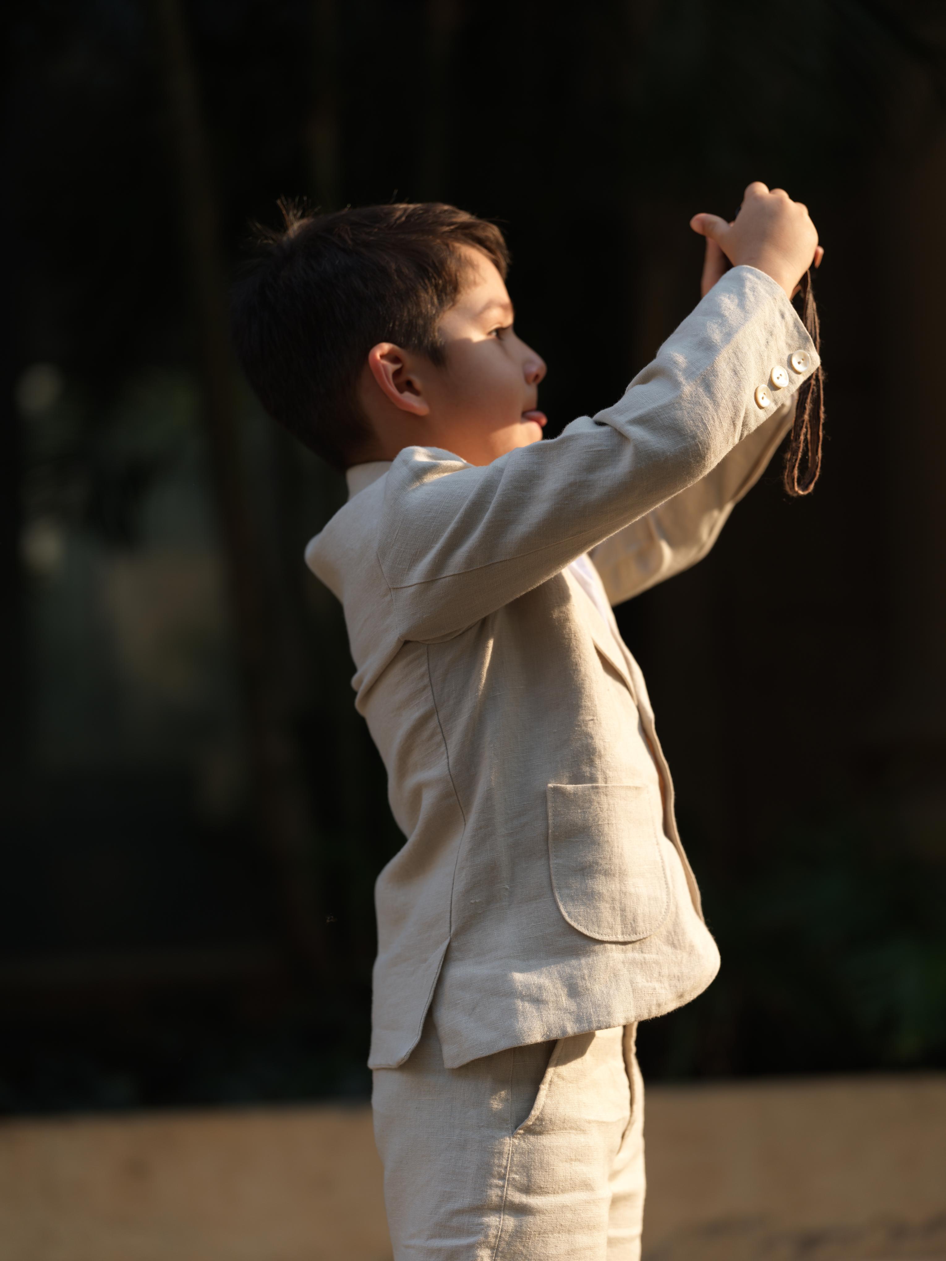 Boys 3-piece Blazer Set Oatmeal