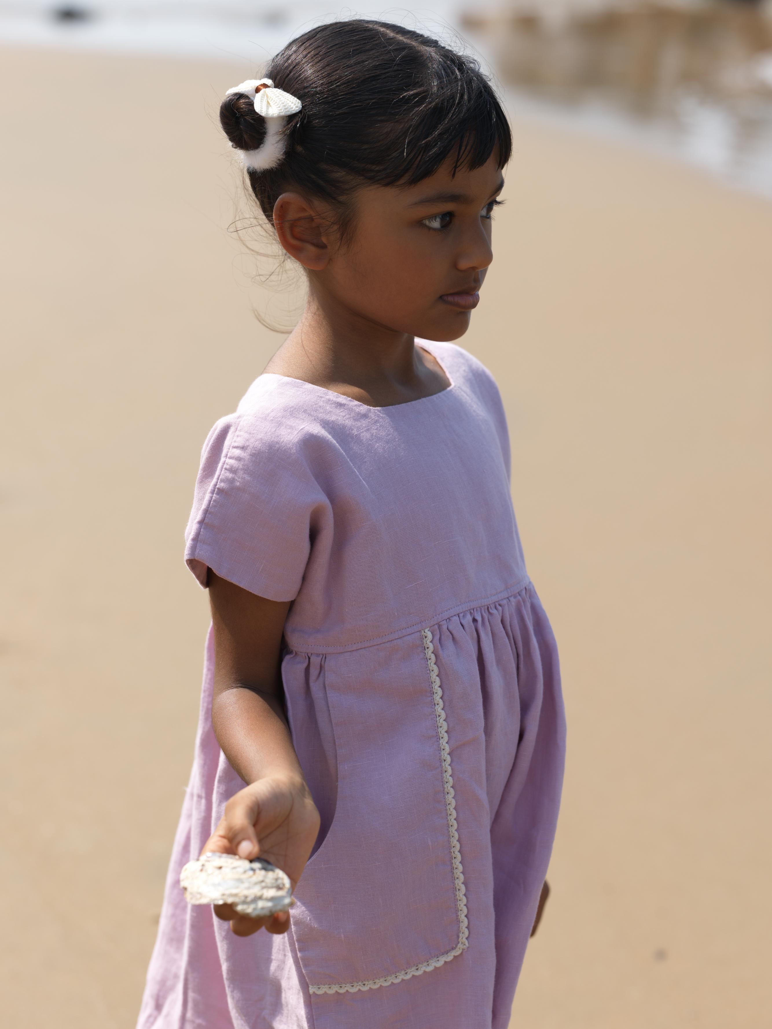 Girls Patch Pocket Tie-Back Dress Cameo Pink