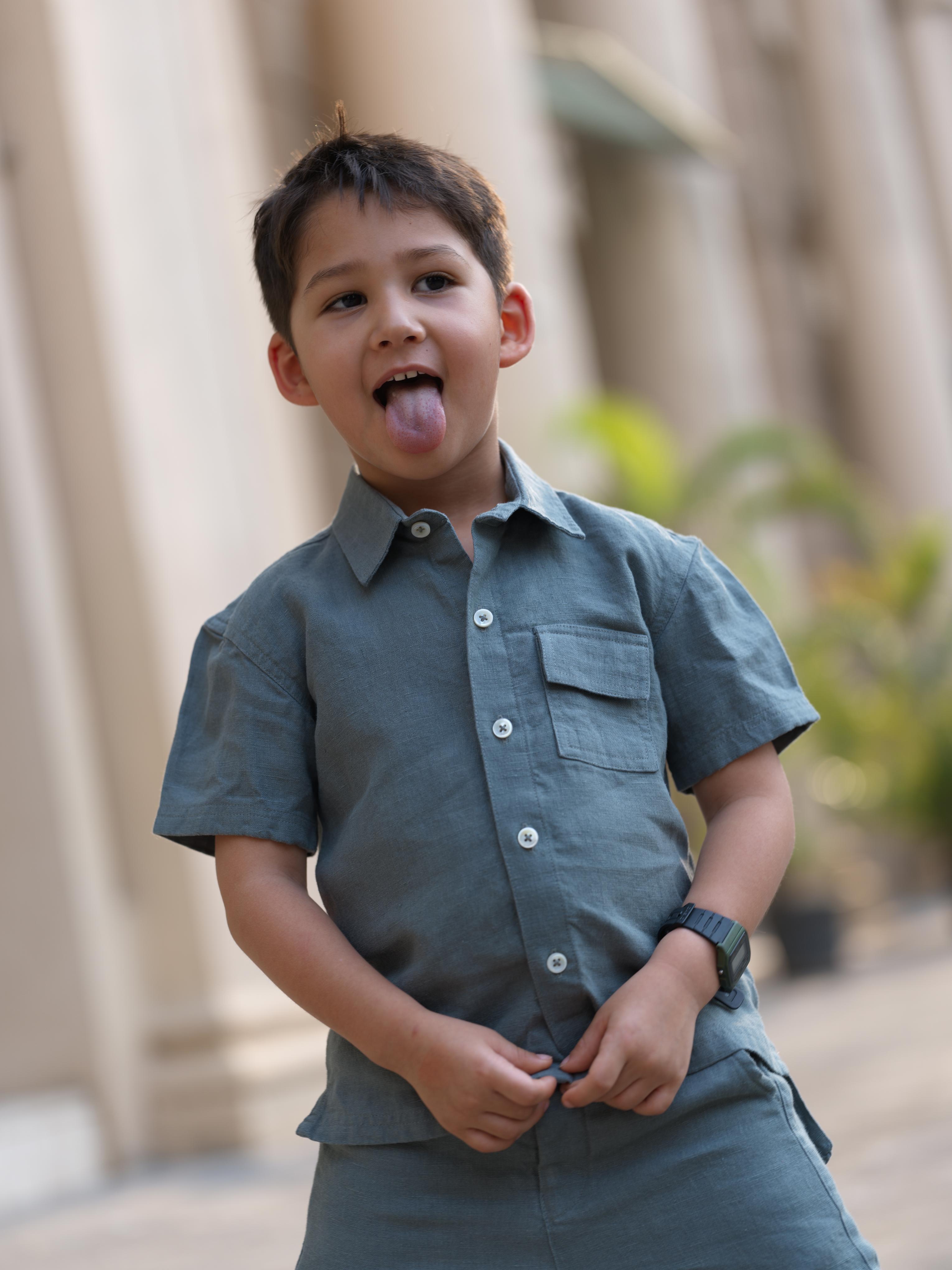 Boys Half-Sleeve Shirt & Cargo Trousers Co-Ord Graphite