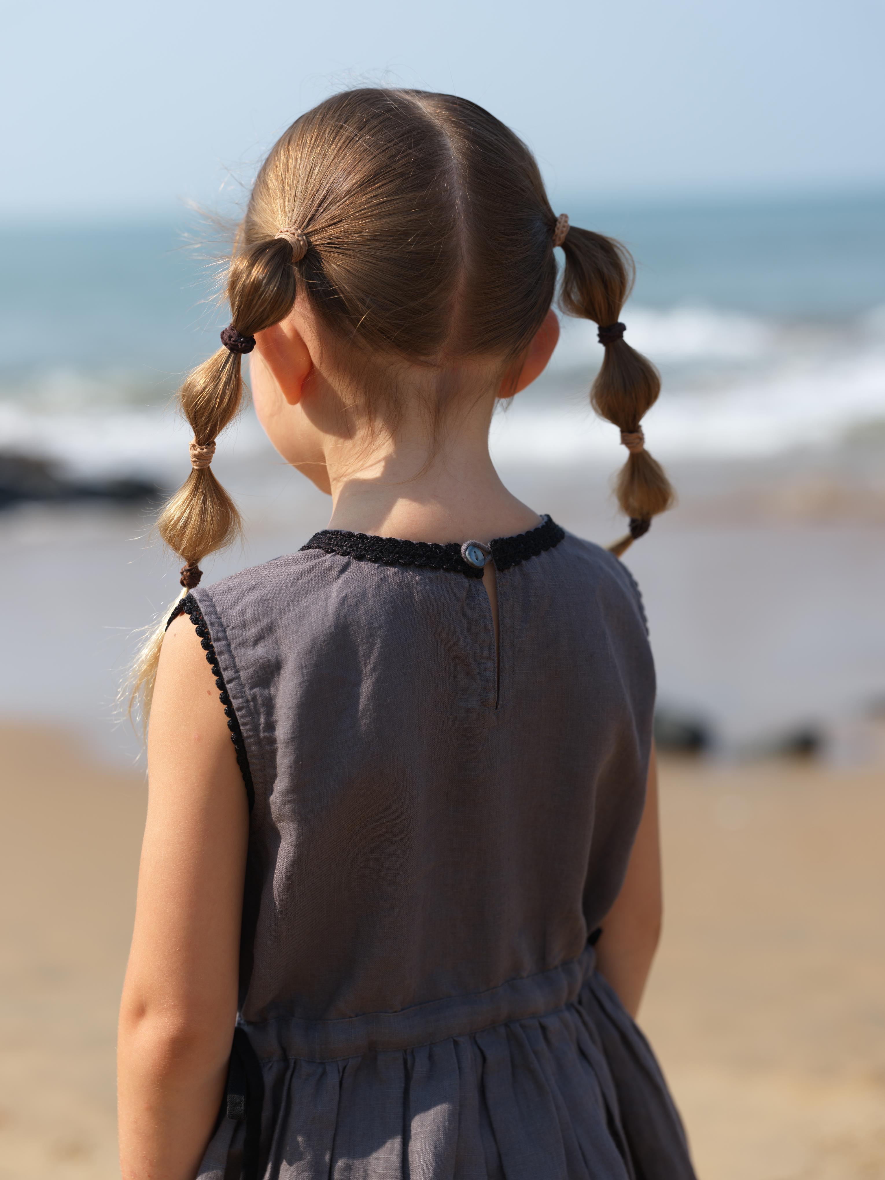 Girls Sleeveless Drawstring Dress Stone Grey