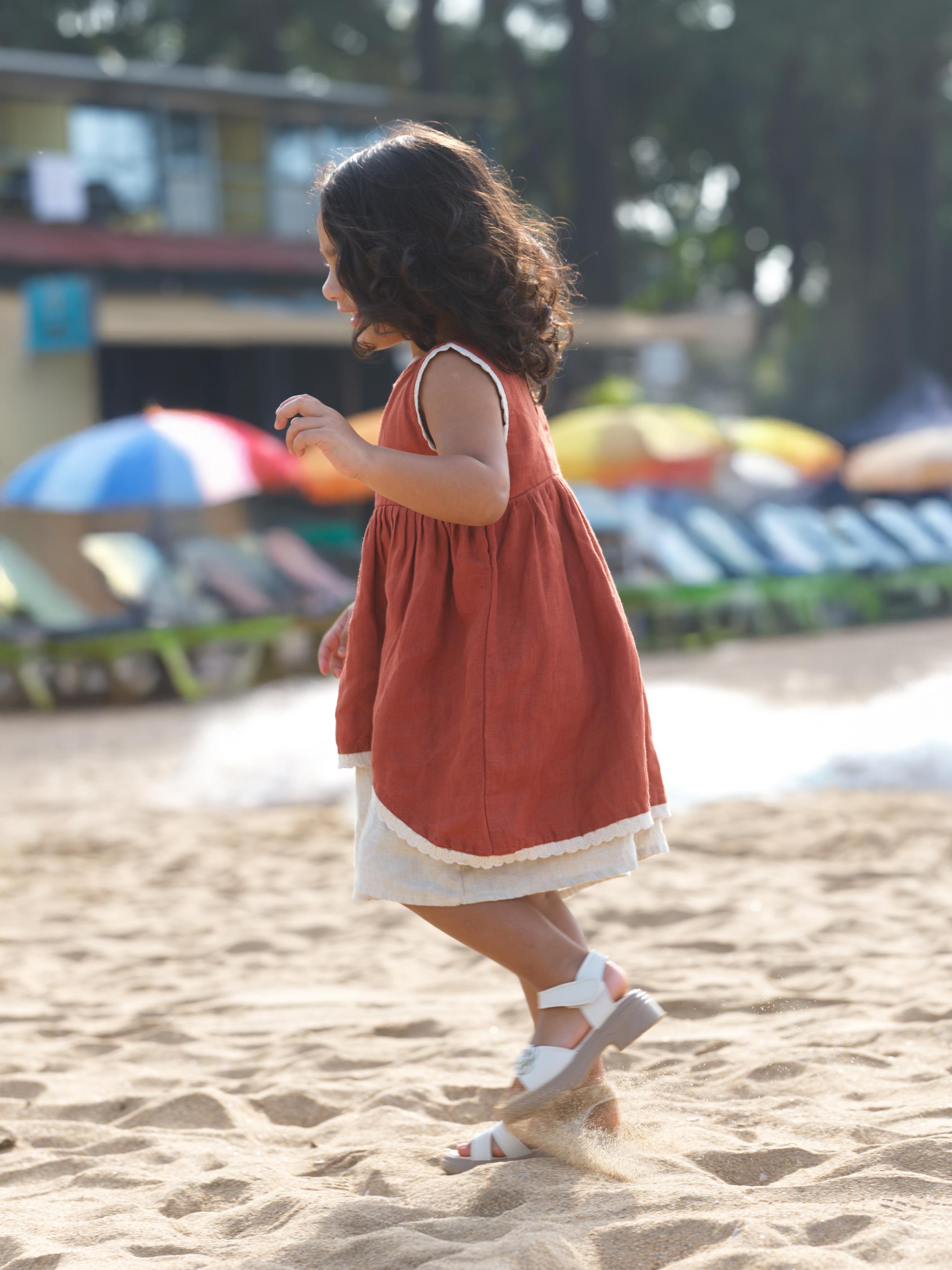 Girls Two Layer Sleeveless Dress Chestnut / Cookie Cream