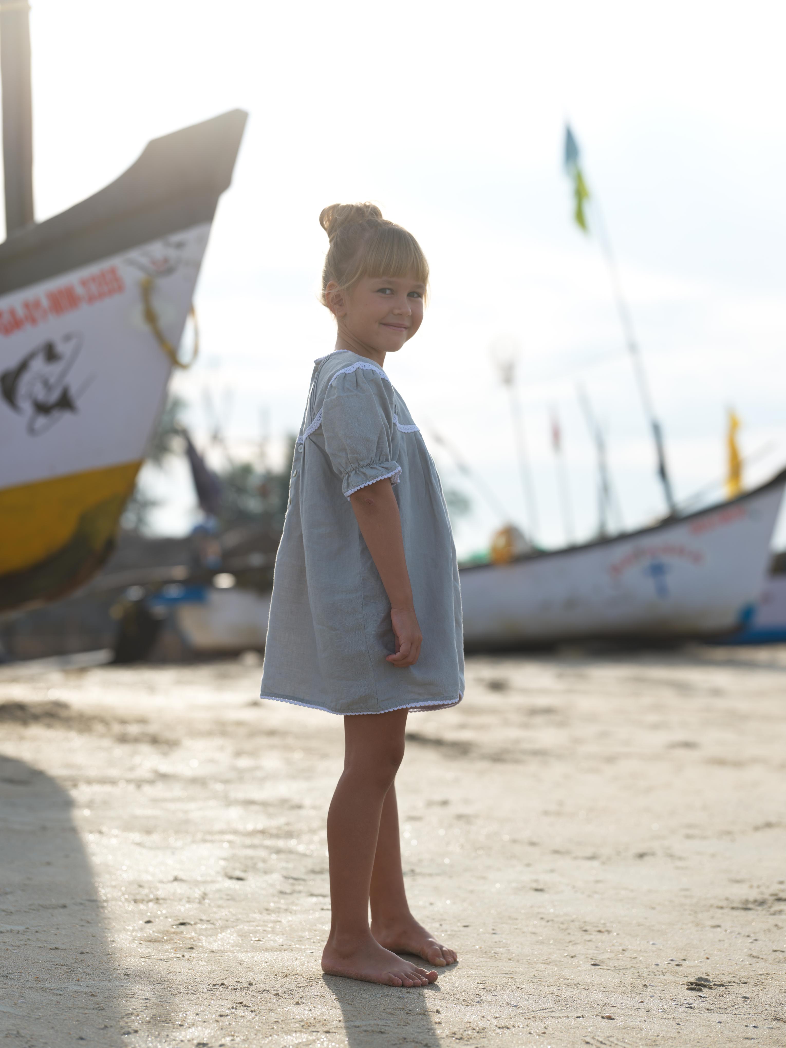 Girls Puff Sleeve Vintage Dress Cloud Grey