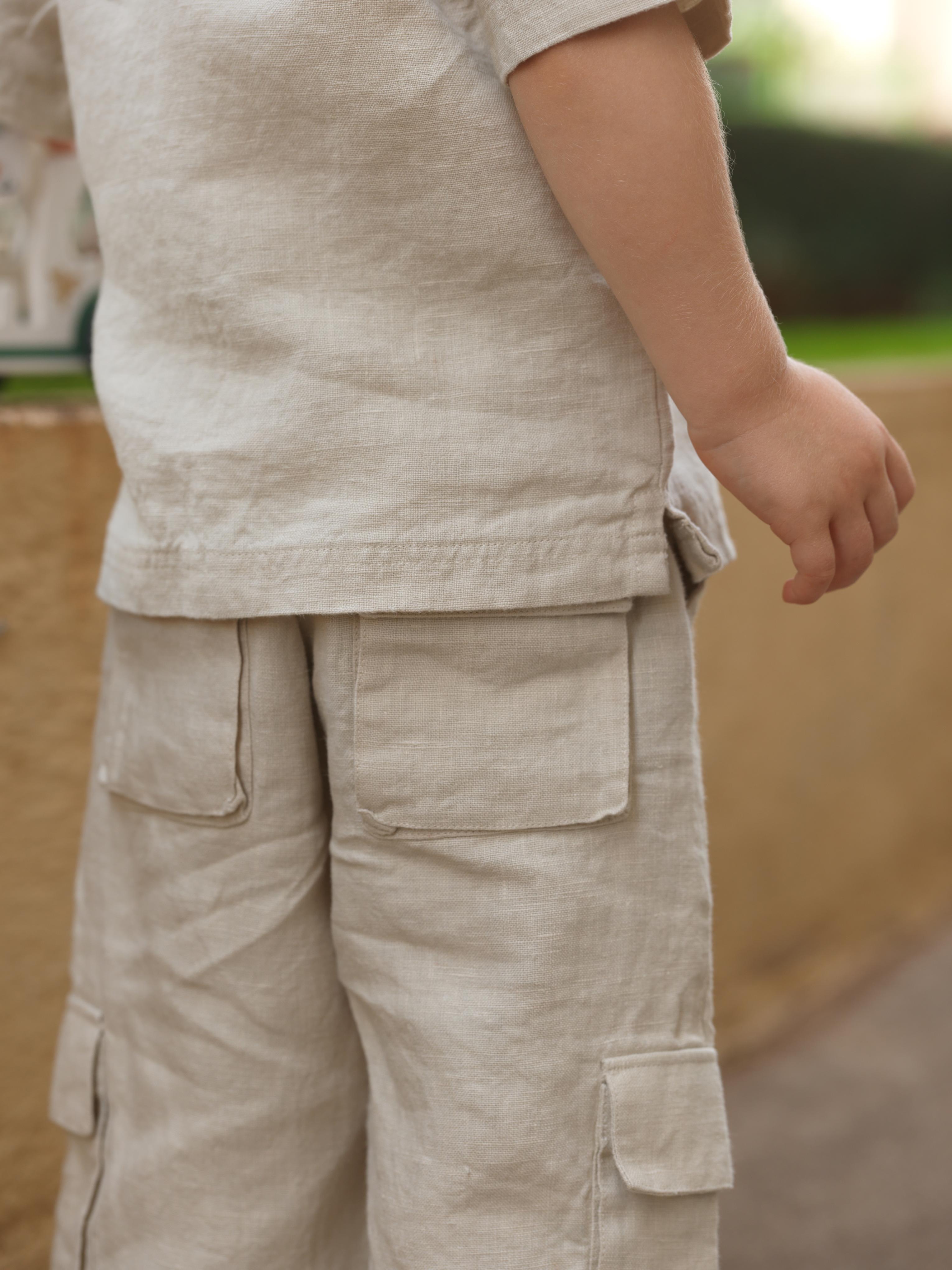 Boys Half-Sleeve Shirt & Cargo Trousers Co-Ord Oatmeal
