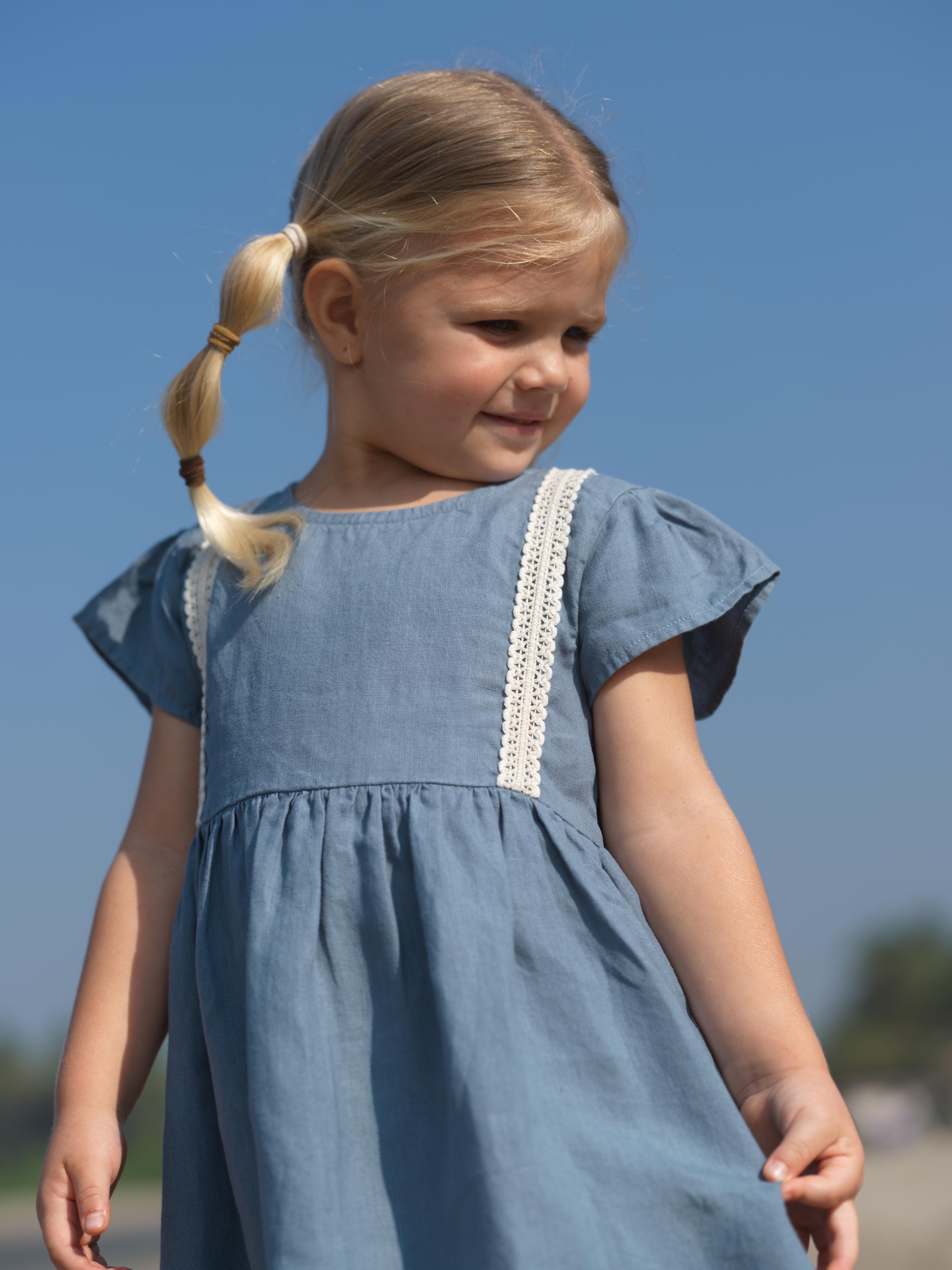 Girl Flared Sleeve Lace Detail Dress Airforce Blue