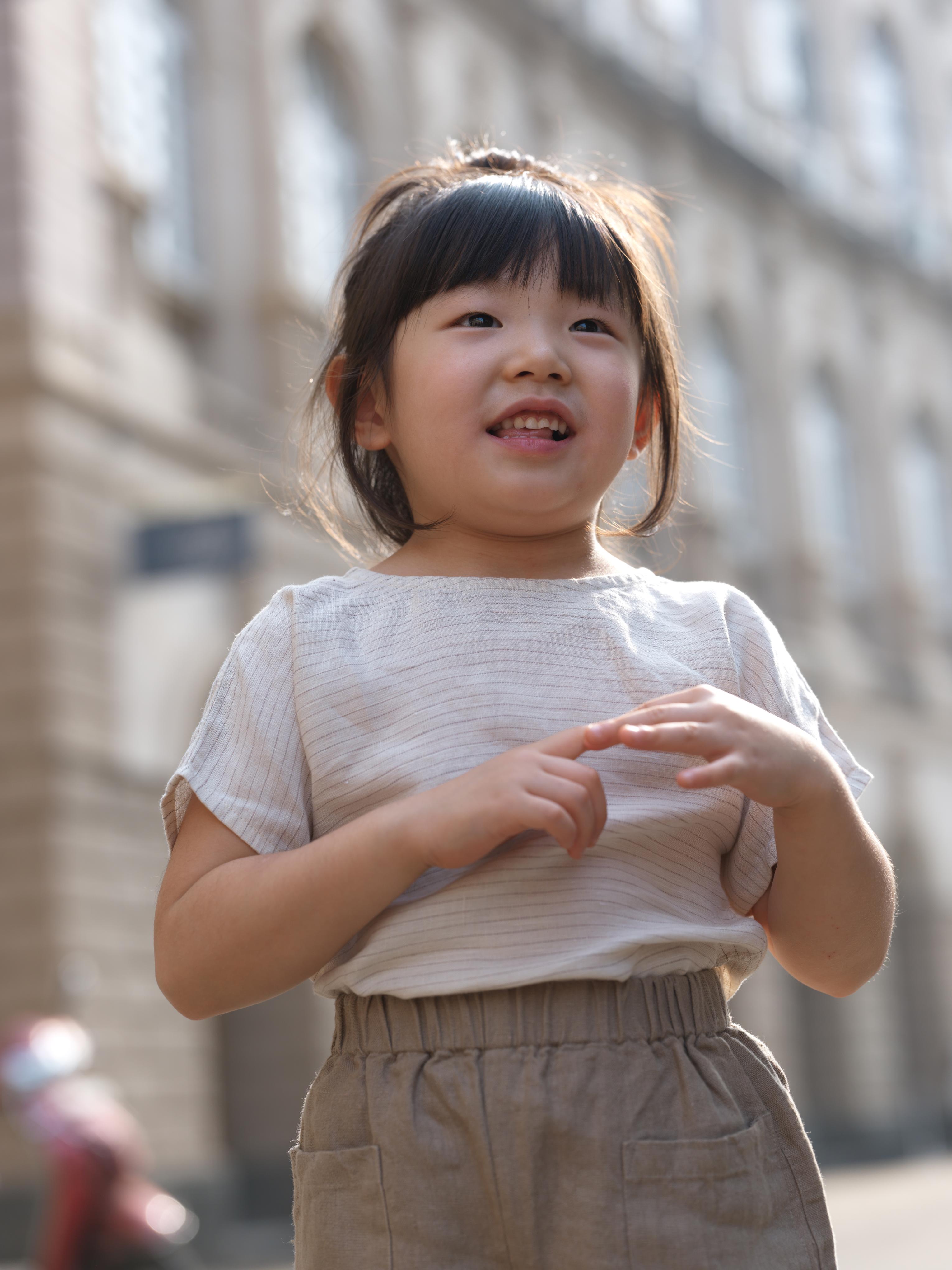 Girls Round Shoulder Top & Patch pocket Trousers Co-Ord set Beige Lines / Vintage Khaki