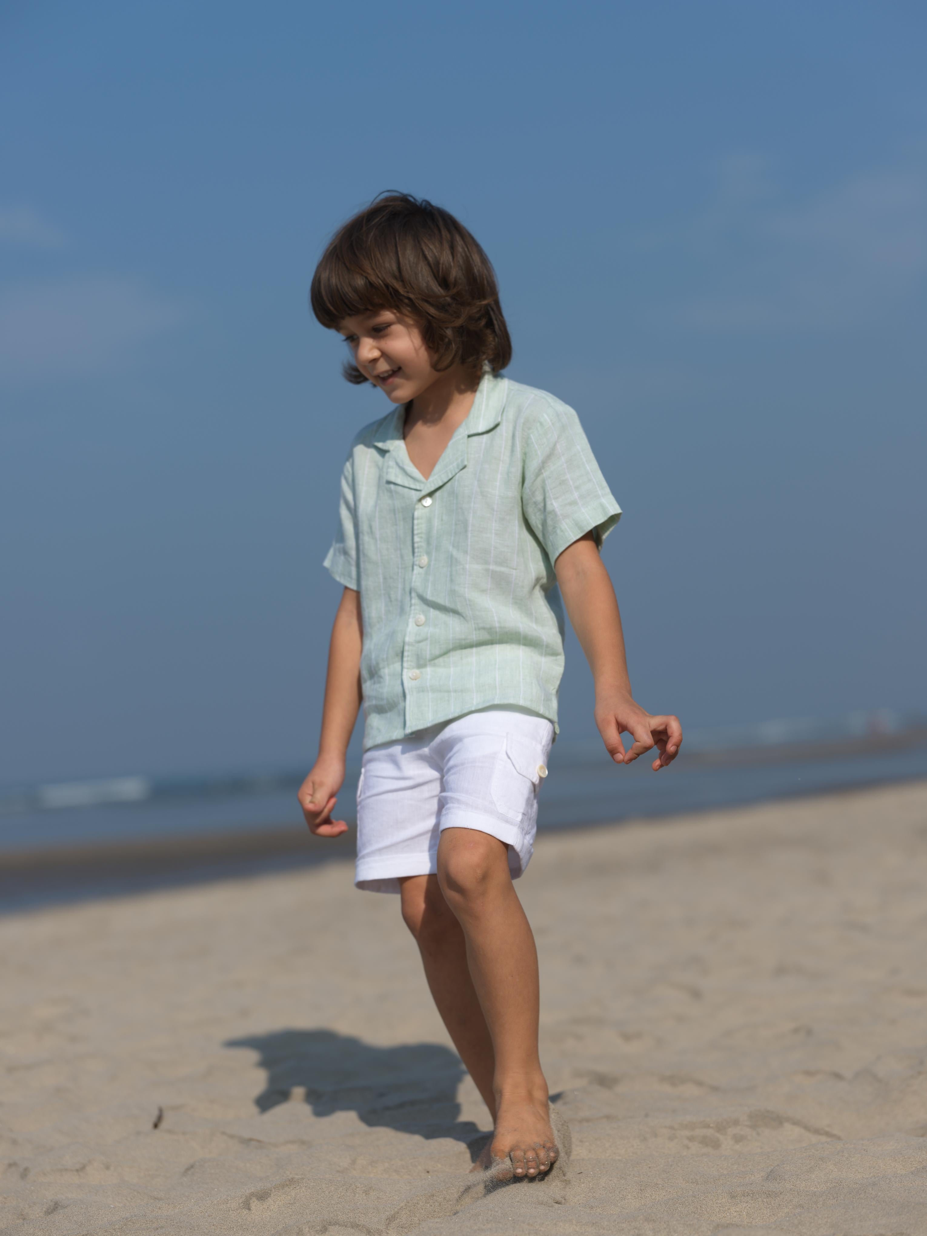 Boys Cuban Collar Shirt Aqua