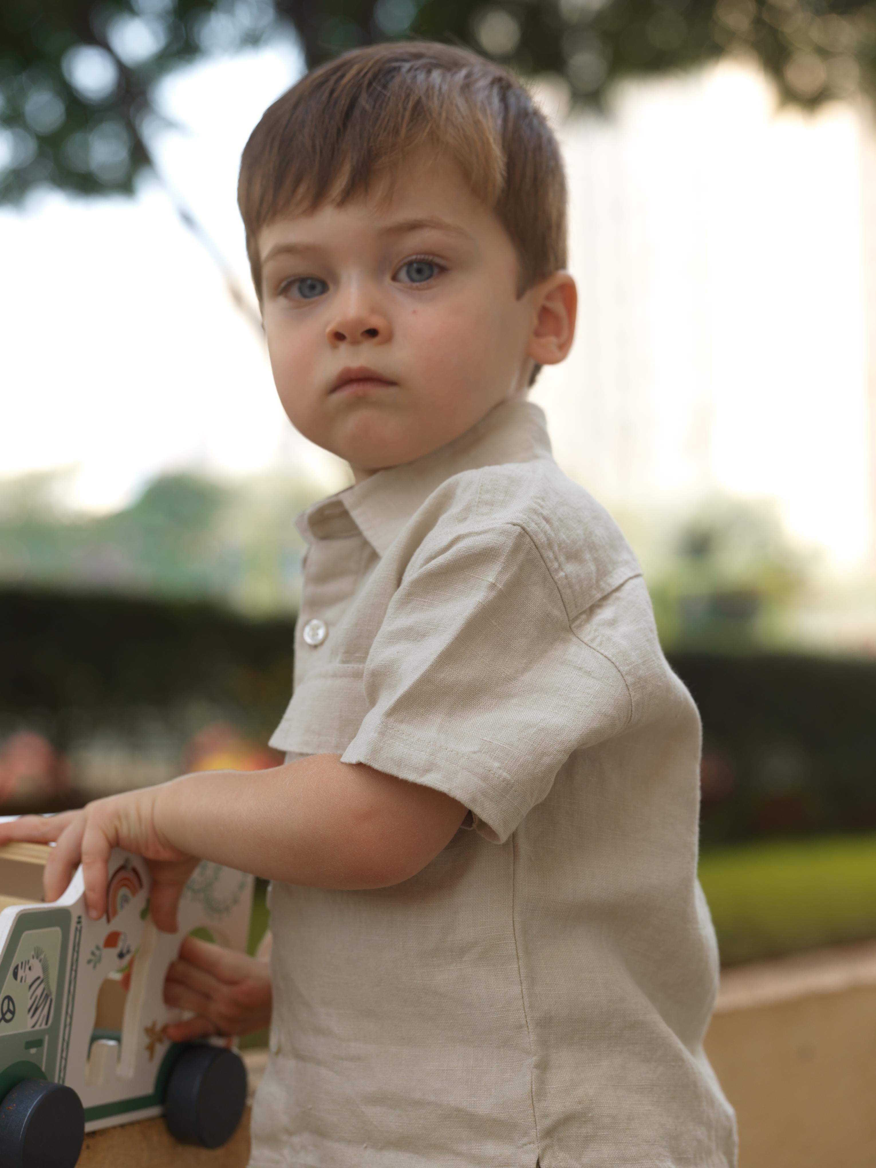 Boys Half-Sleeve Shirt & Cargo Trousers Co-Ord Oatmeal