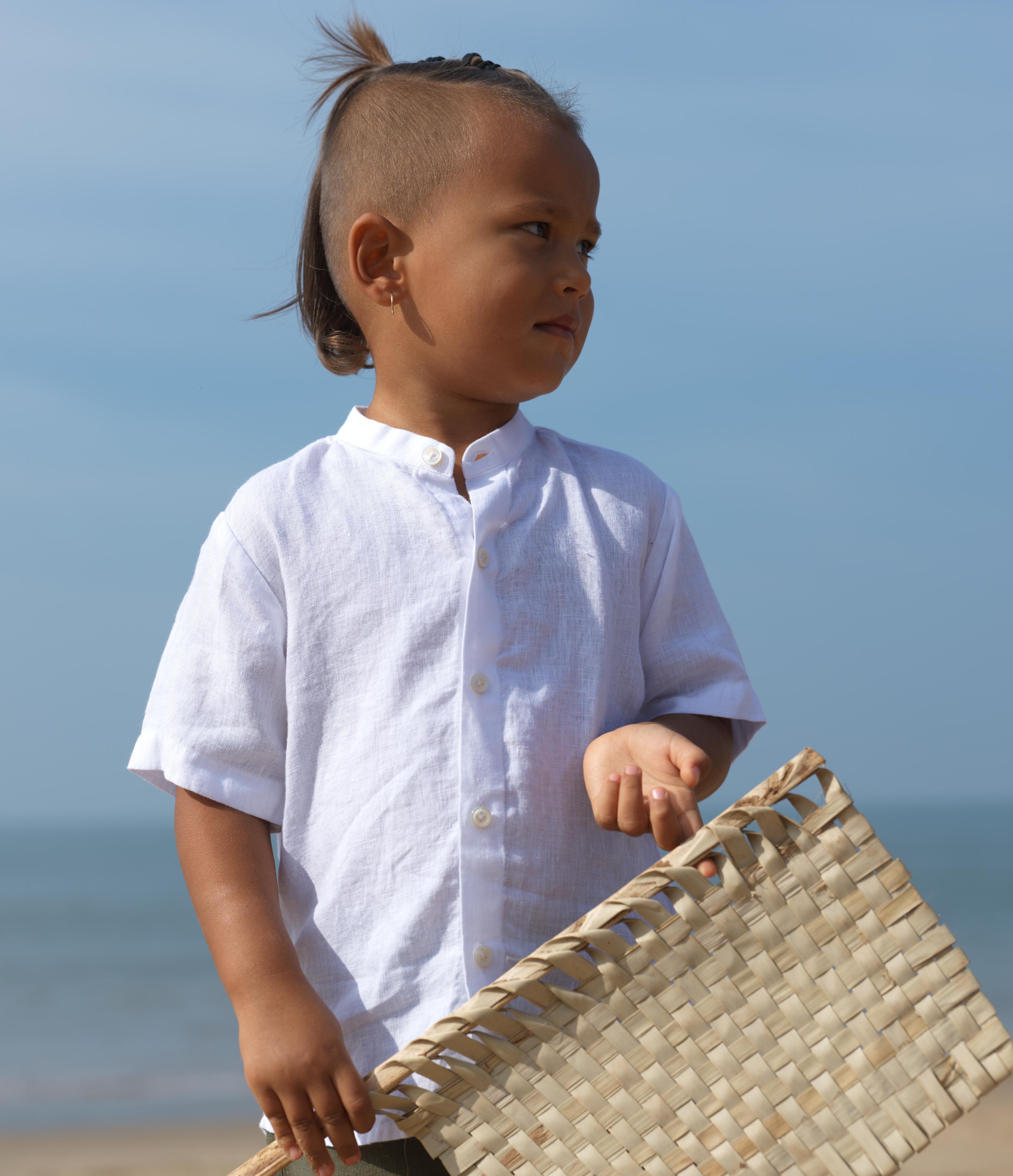 Boys Mandarin Collar Shirt White