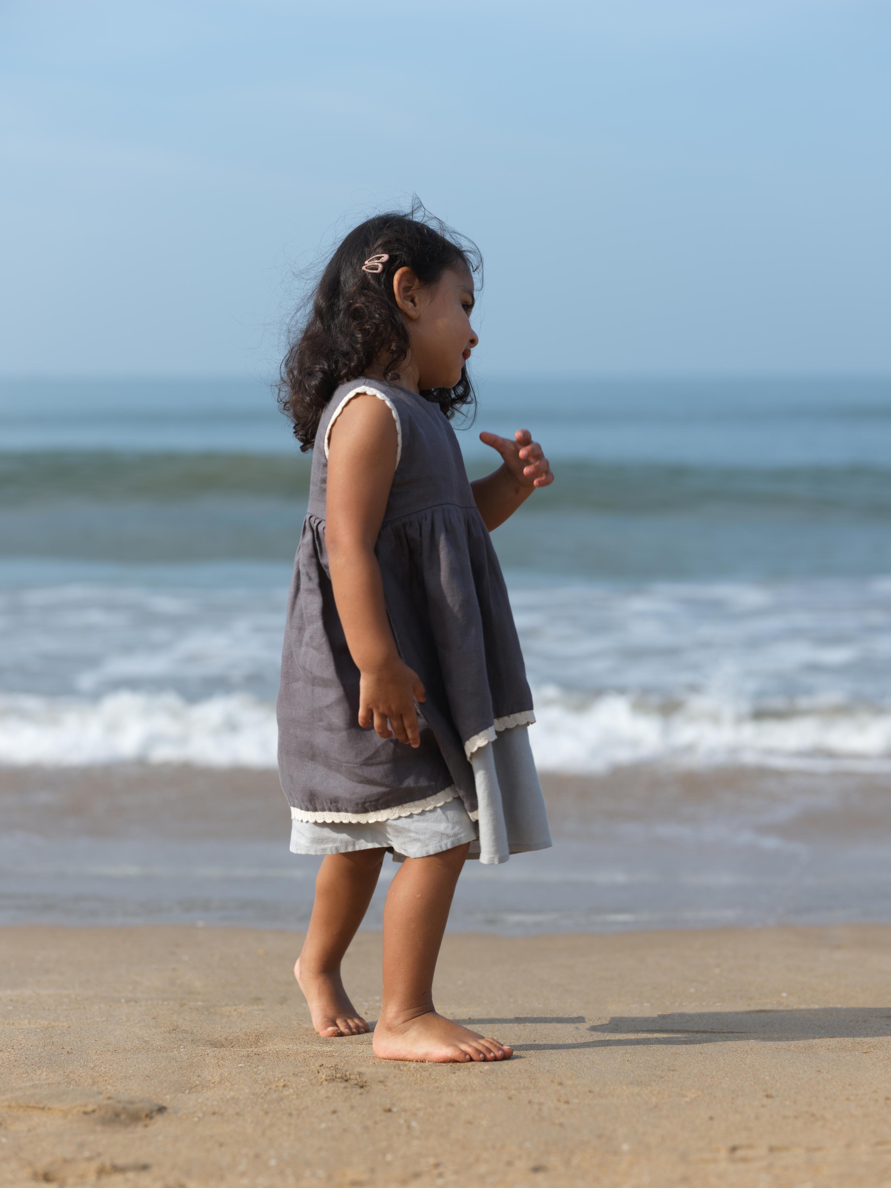 Girls Two Layer Sleeveless Dress Stone Grey / Cloud Grey