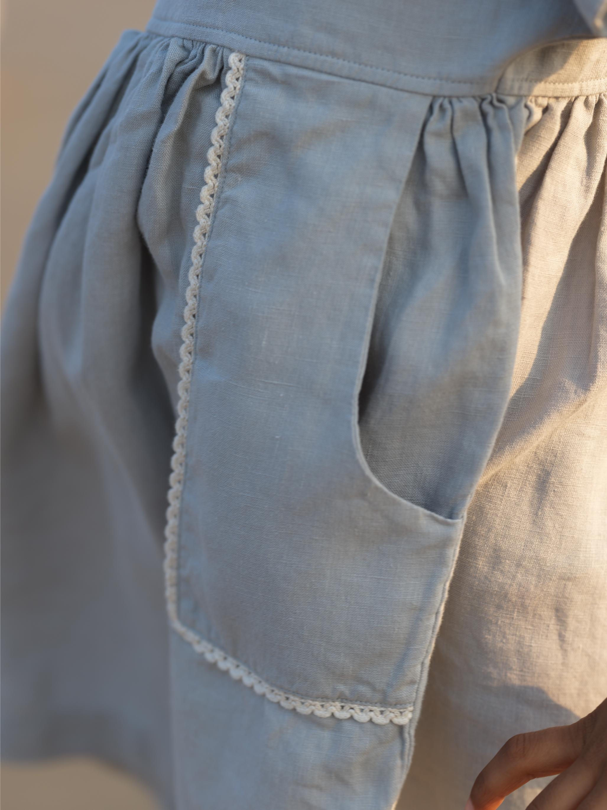 Girls Patch Pocket Tie-Back Dress Natural