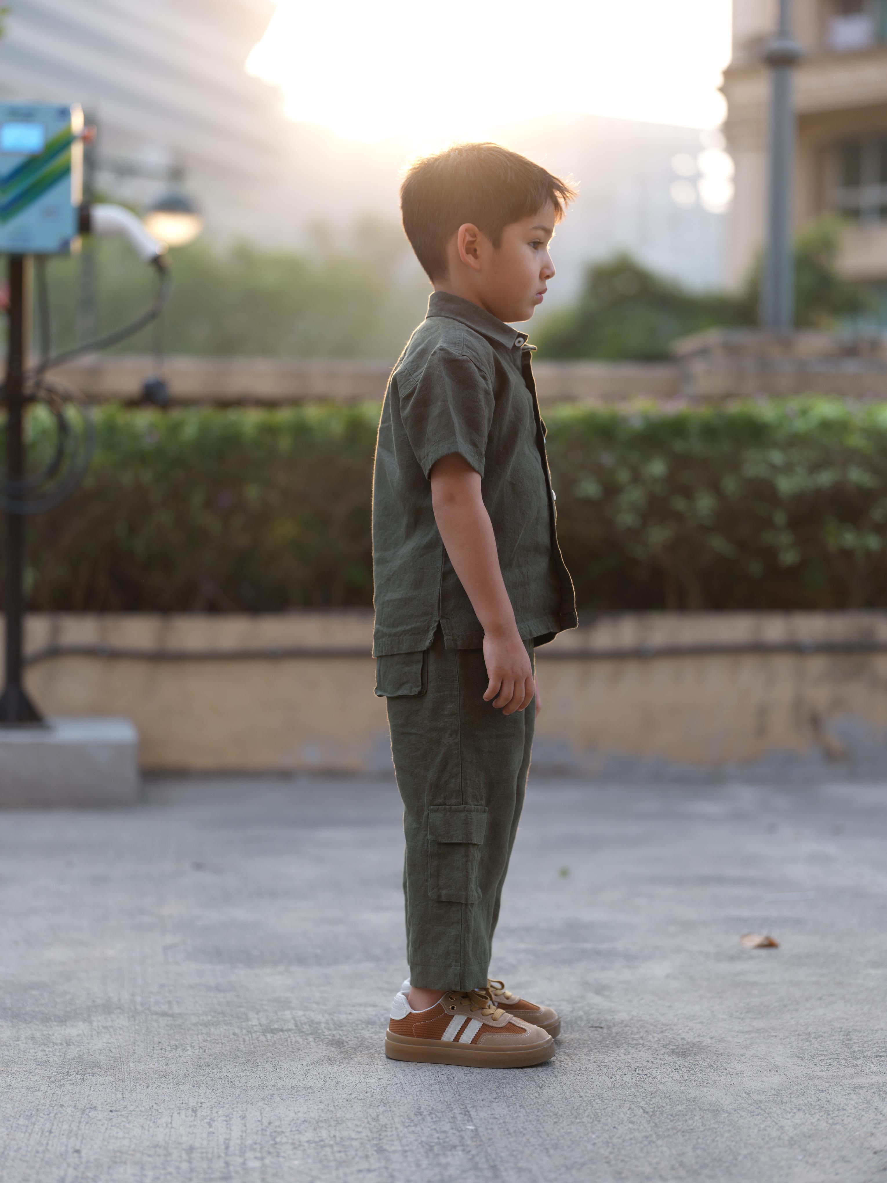 Boys Half-Sleeve Shirt & Cargo Trousers Co-Ord Moss Green