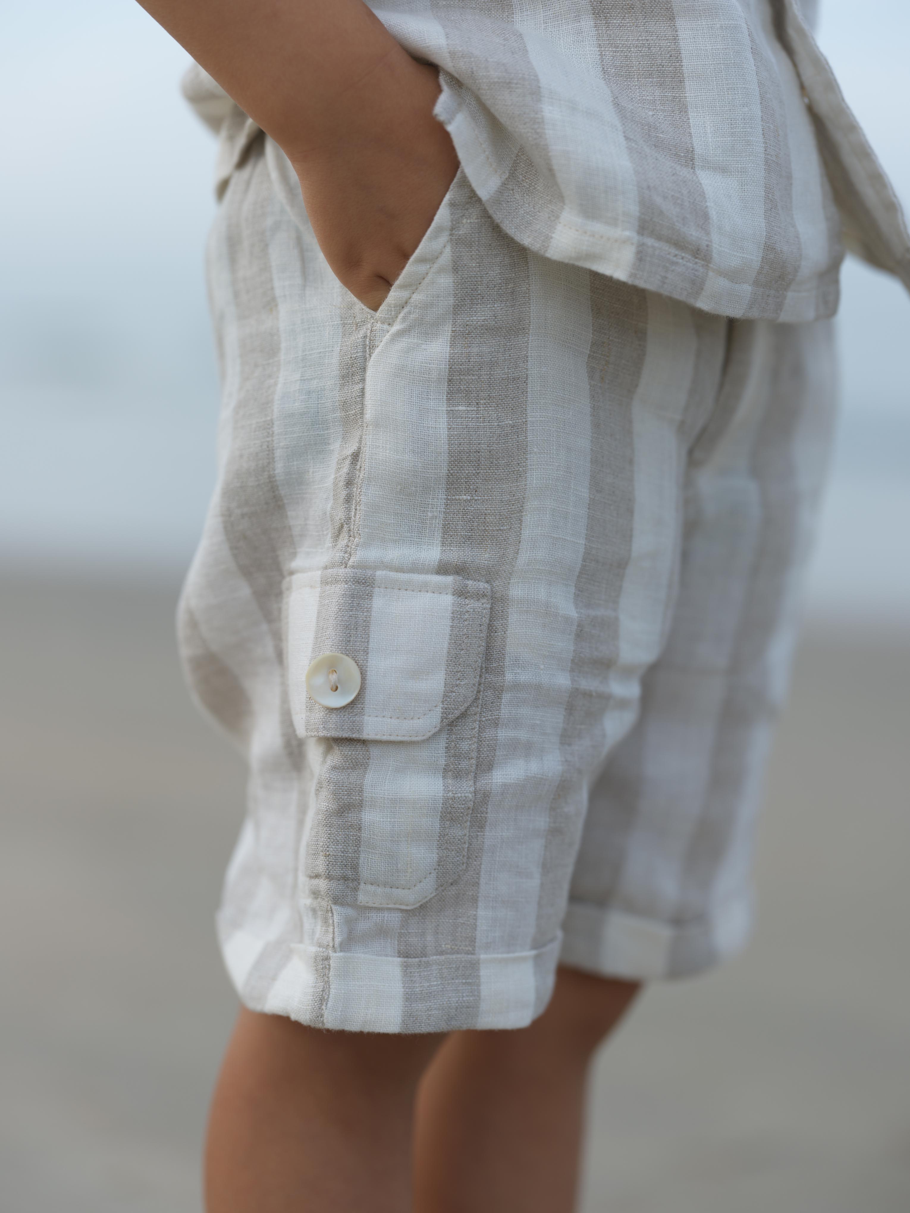 Boys Cuban Collar Shirt Co-Ord Beige