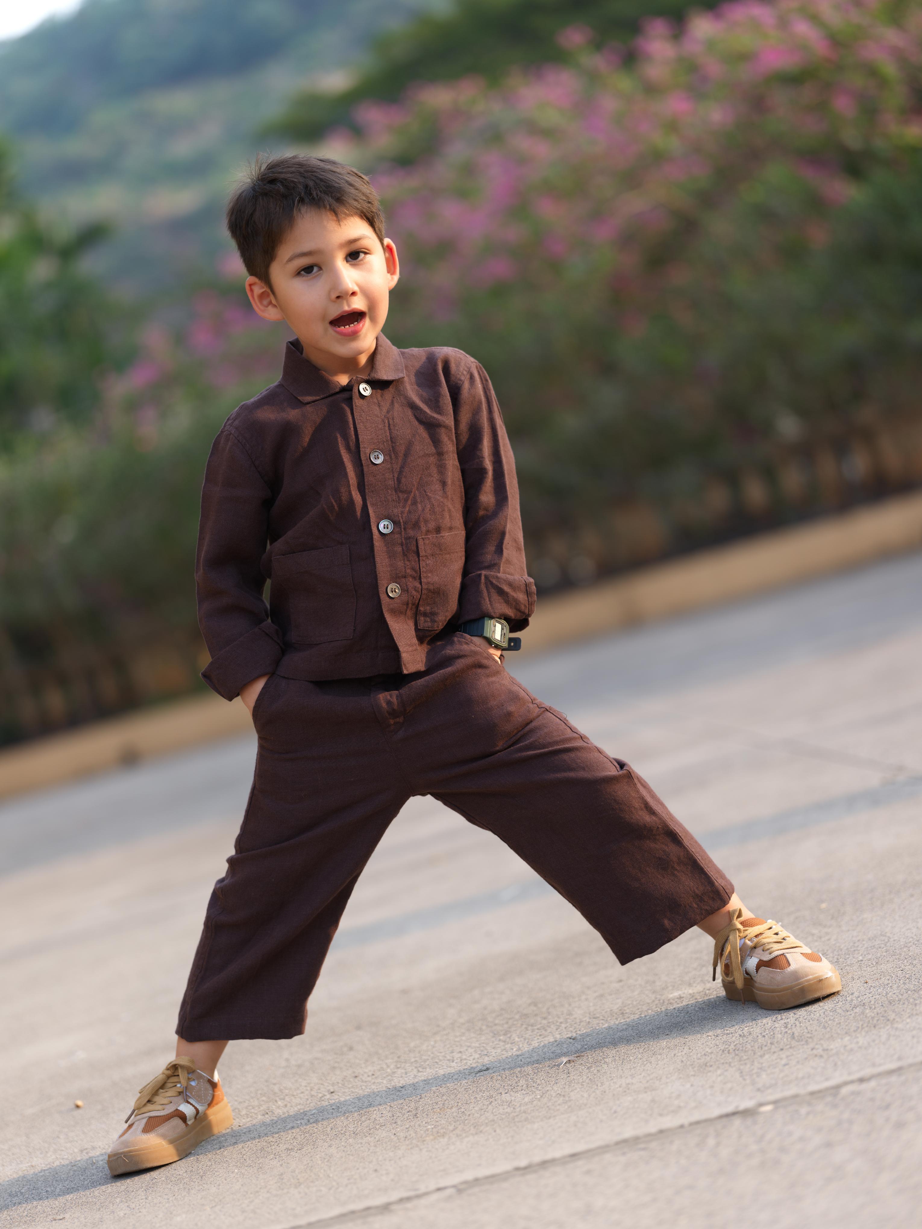 Boys Shacket Co-Ord Set Dark Brown