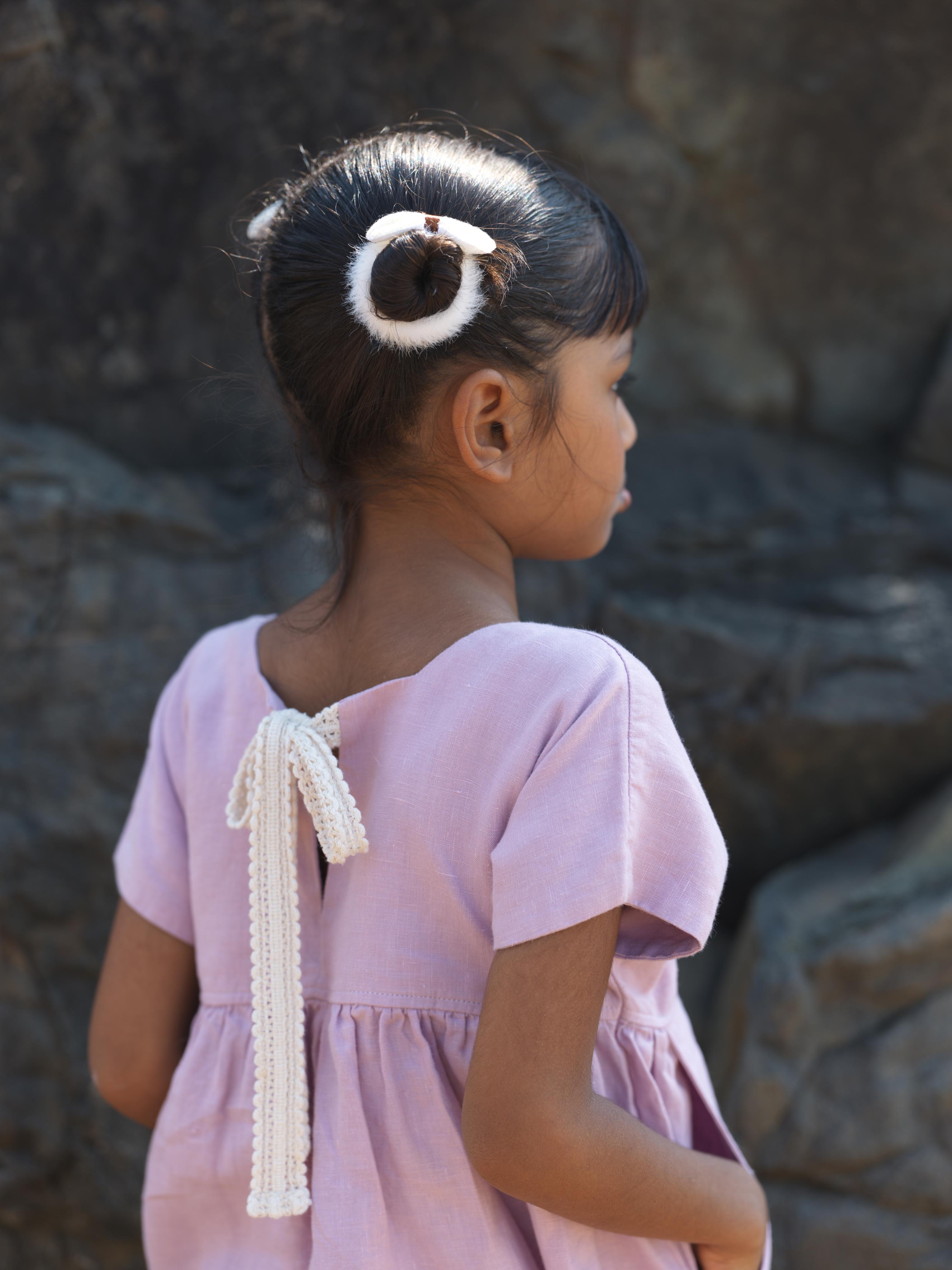 Girls Patch Pocket Tie-Back Dress Cameo Pink