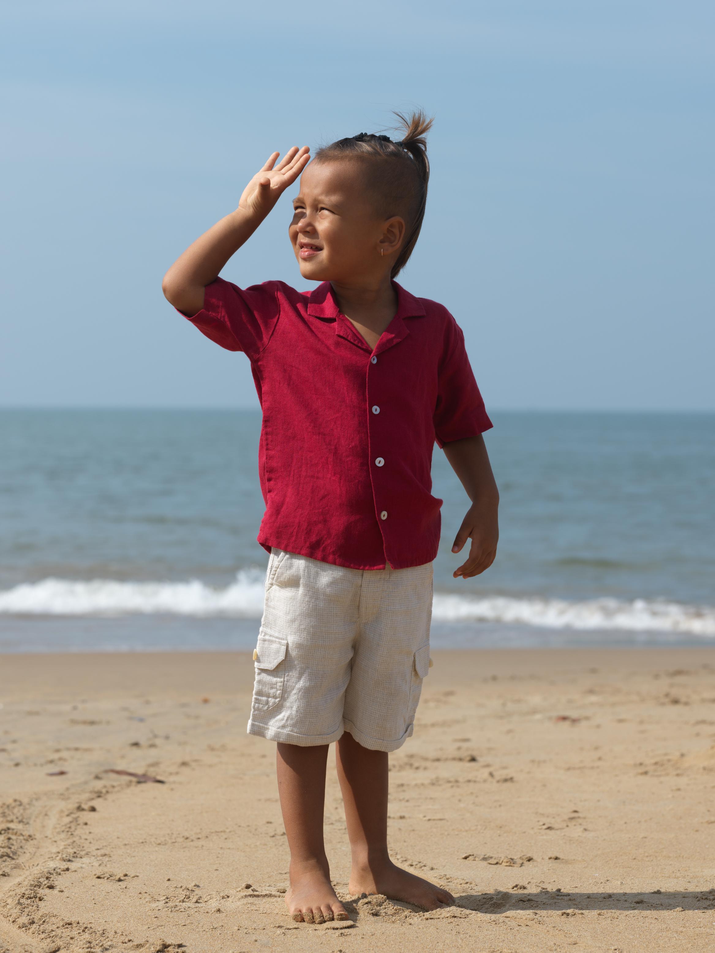 Boys Cuban Collar Shirt Apple Red