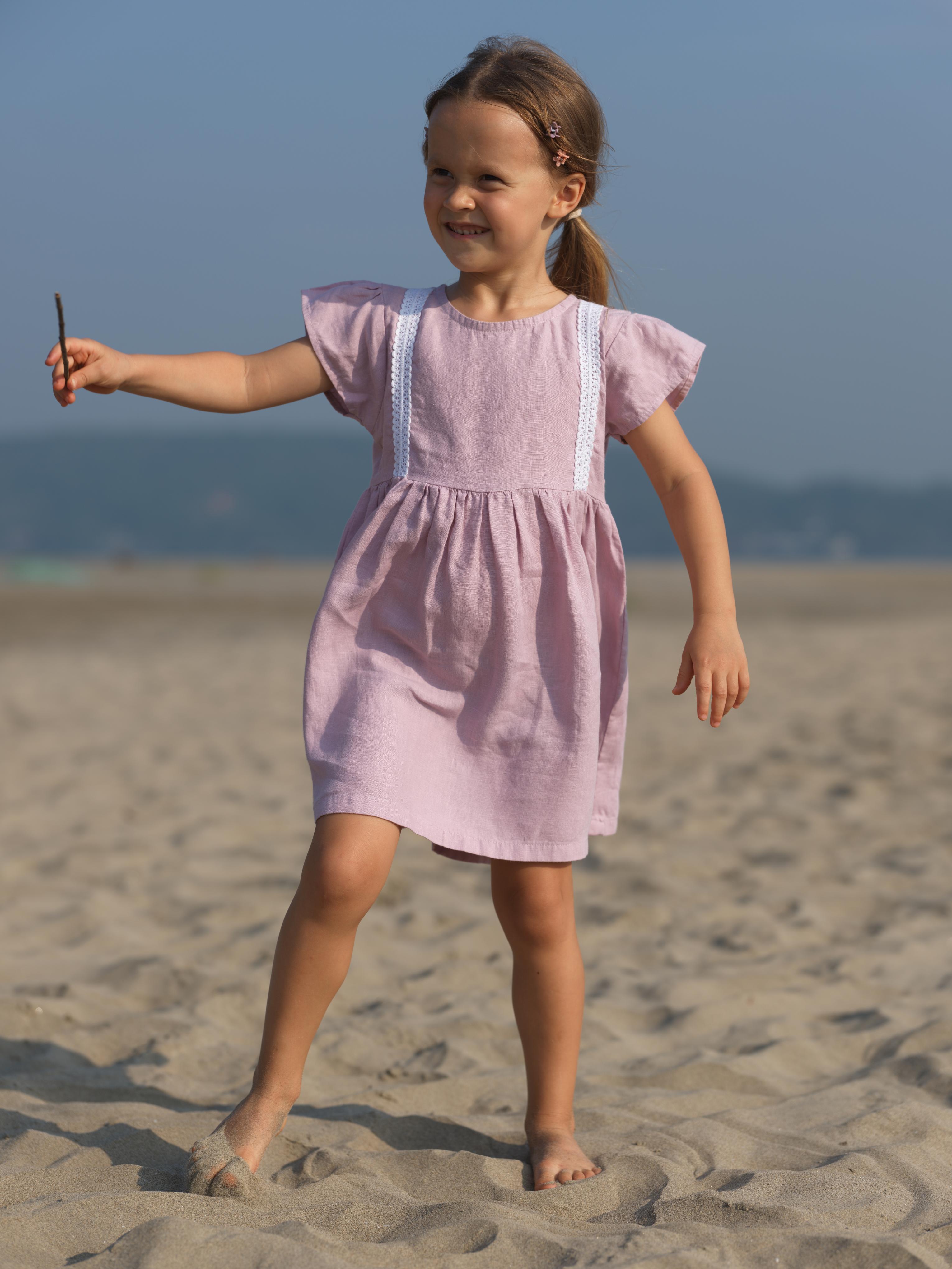 Girl Flared Sleeve Lace Detail Dress Cameo Pink