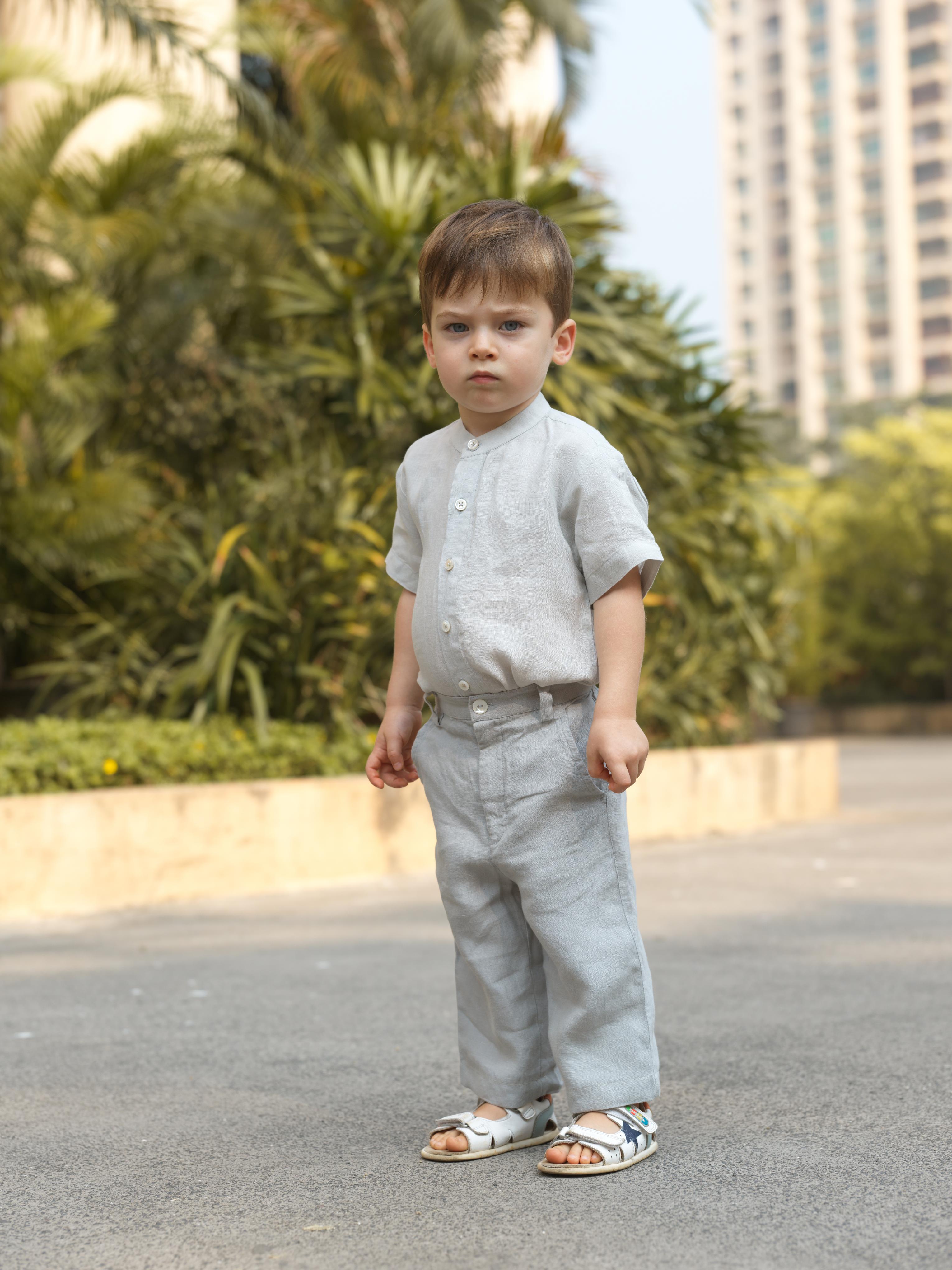 Boys Mandarin Collar Shirt Light Grey