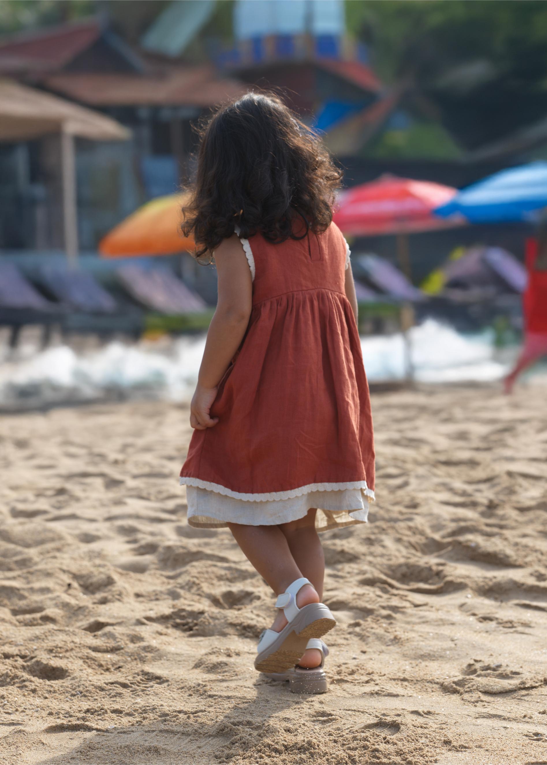 Girls Two Layer Sleeveless Dress Chestnut / Cookie Cream