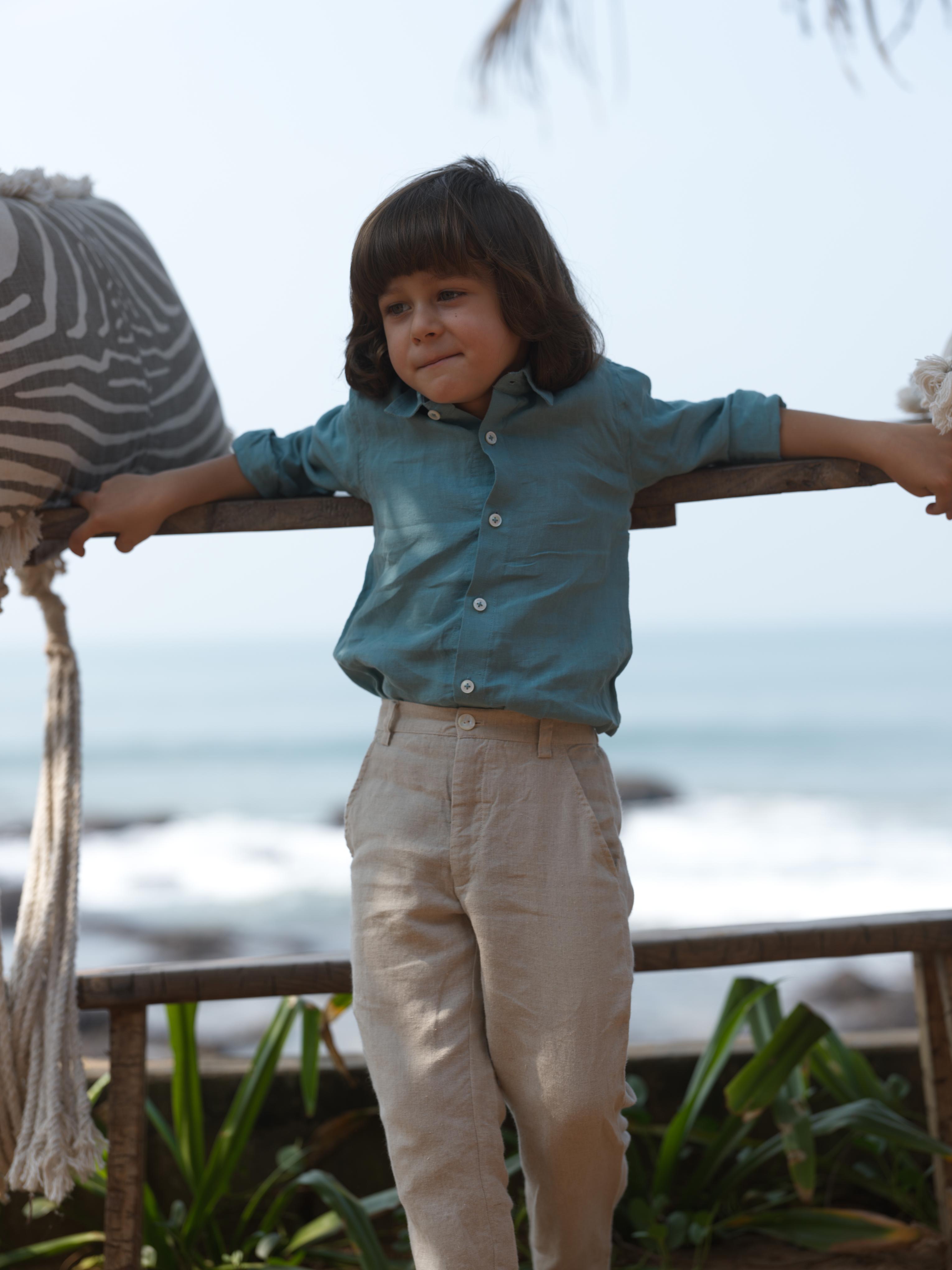 Boys Regular Collar Shirt Turquoise