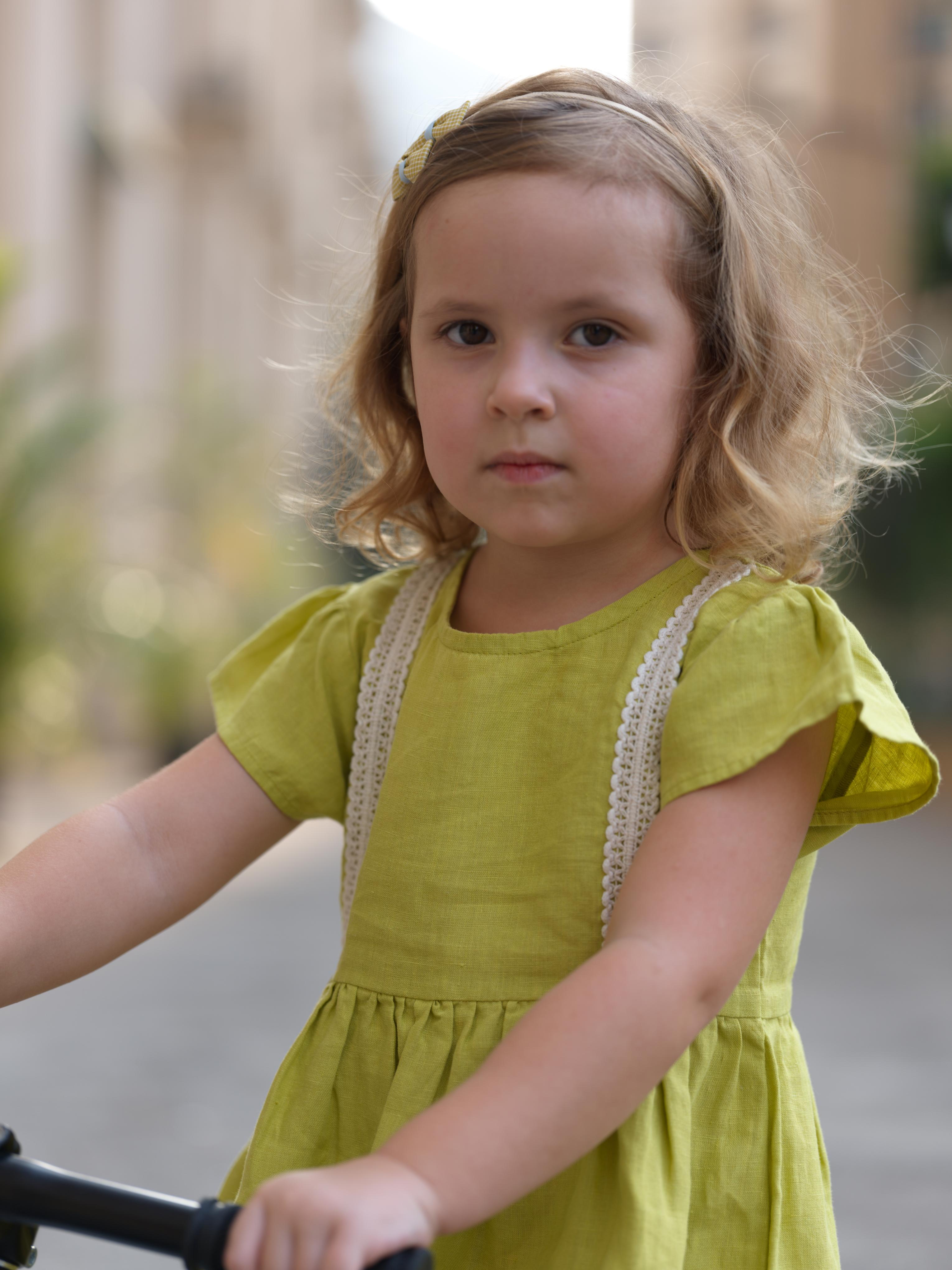 Girl Flared Sleeve Lace Detail Dress Lime