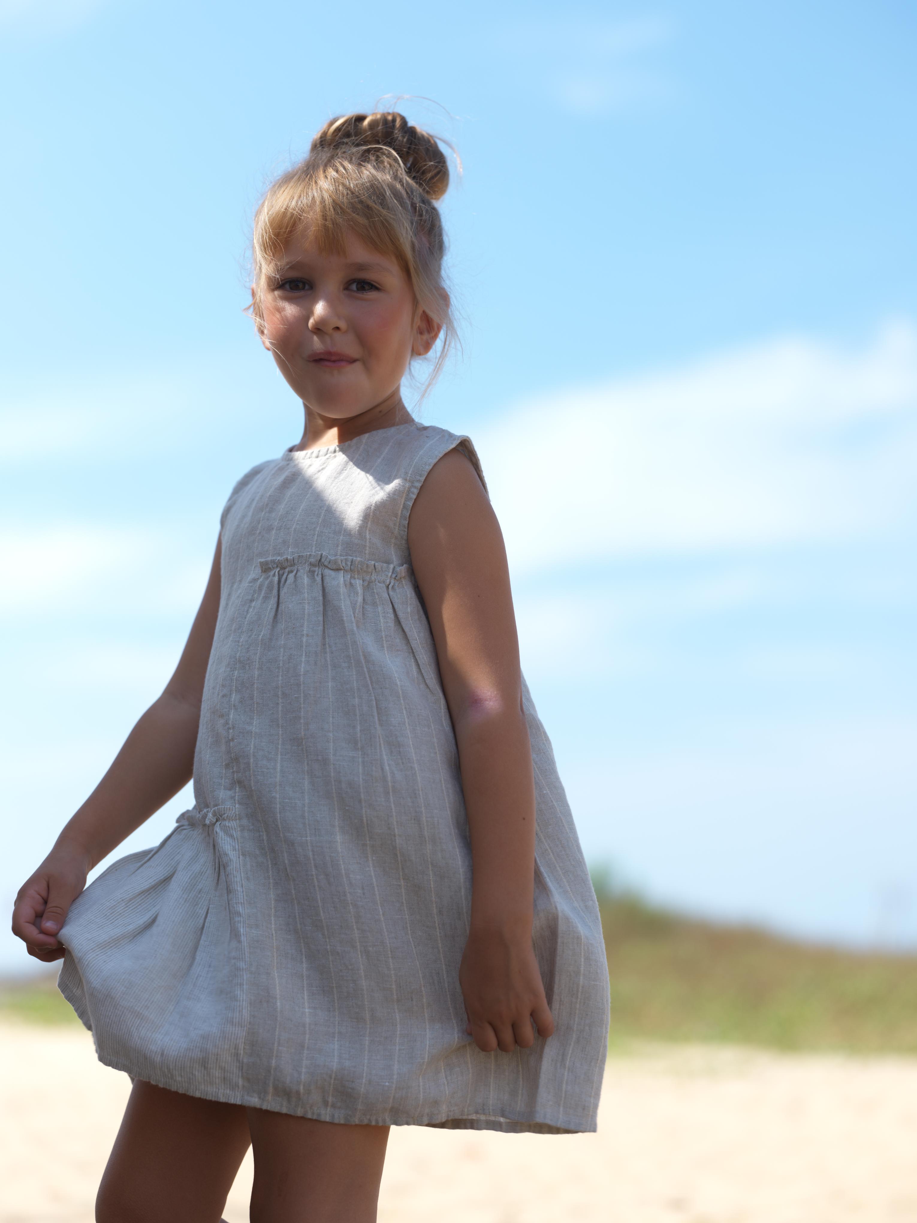 Girls Sleeveless Gathered Dress Lurex Stripe / Fade Fine Stripe