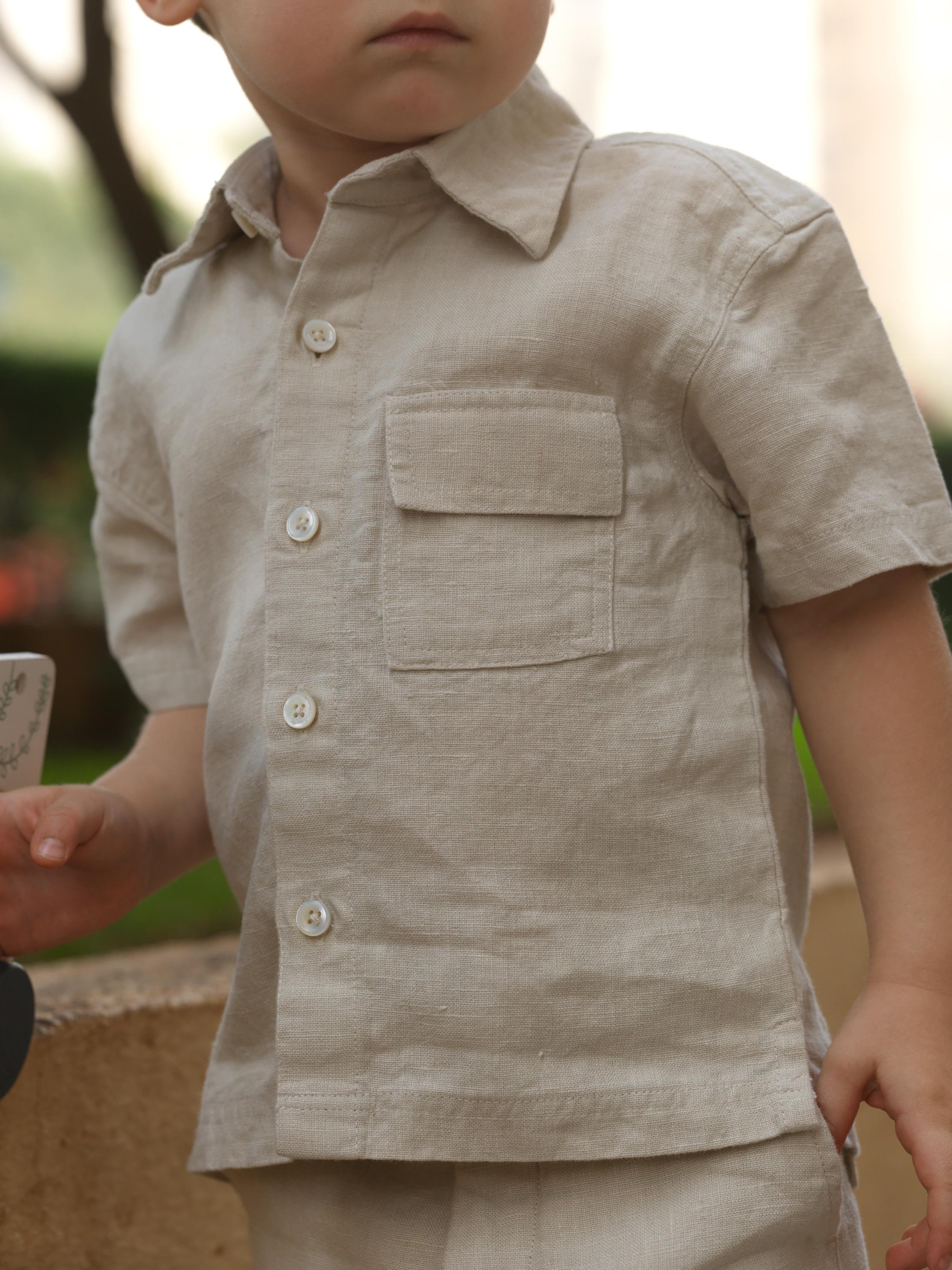 Boys Half-Sleeve Shirt & Cargo Trousers Co-Ord Oatmeal