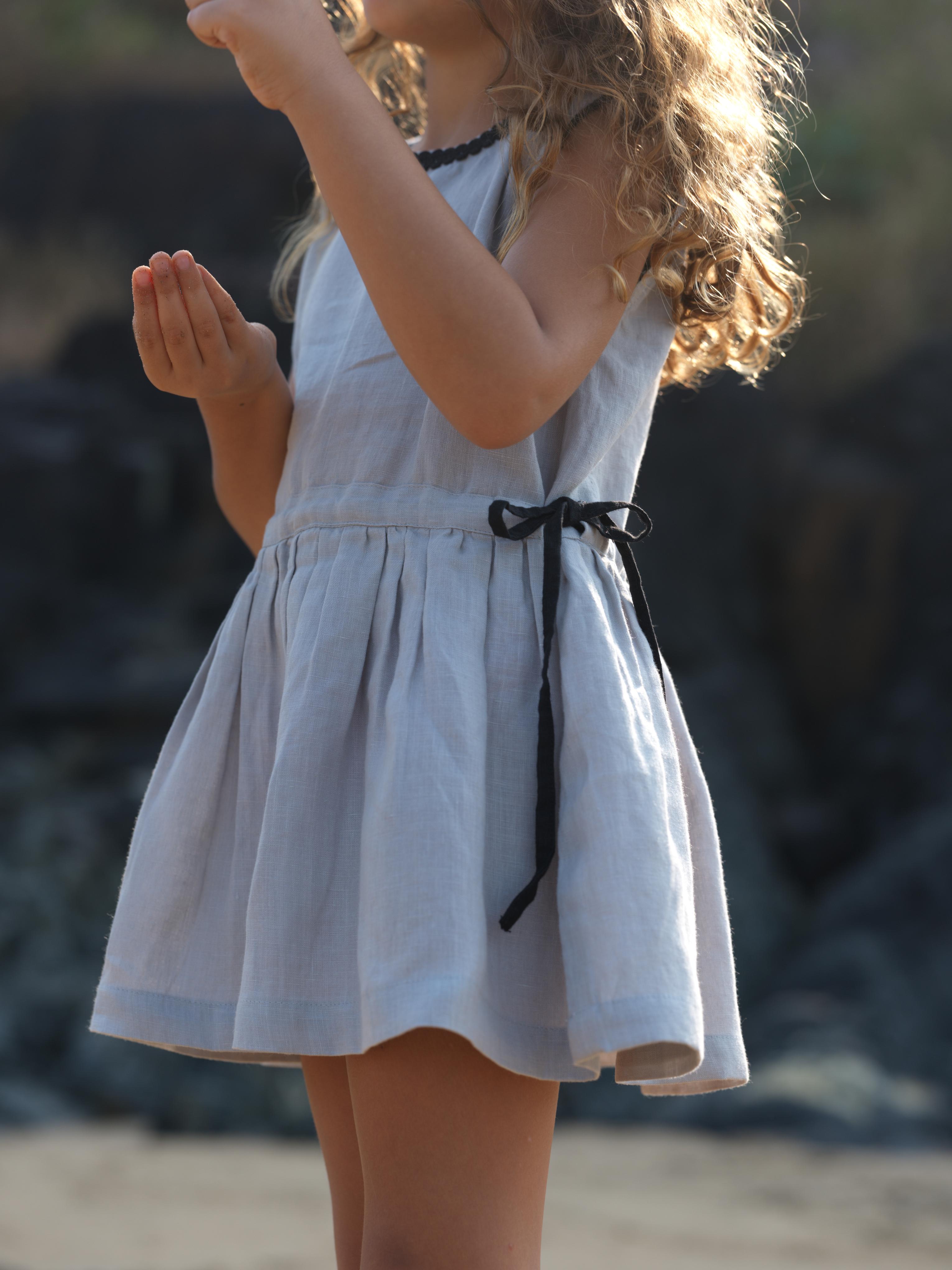 Girls Sleeveless Drawstring Dress Cloud Grey